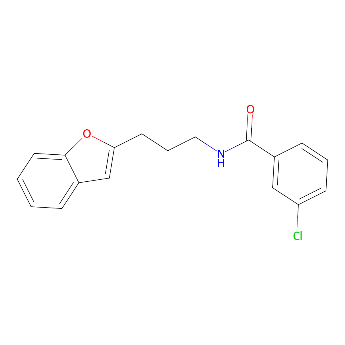 N-(3-(benzofuran-2-yl)propyl)-3-chlorobenzamide molecular structure, CAS 2034603-62-6