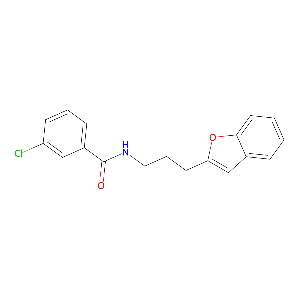 N-(3-(benzofuran-2-yl)propyl)-3-chlorobenzamide molecular structure, CAS 2034603-62-6