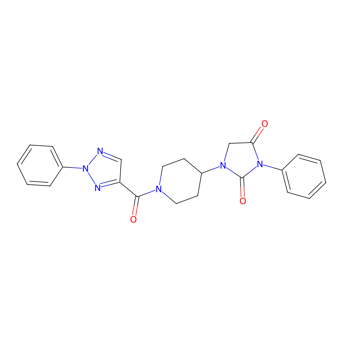 3-phenyl-1-(1-(2-phenyl-2H-1,2,3-triazole-4-carbonyl)piperidin-4-yl)imidazolidine-2,4-dione molecular structure, CAS 2034603-76-2