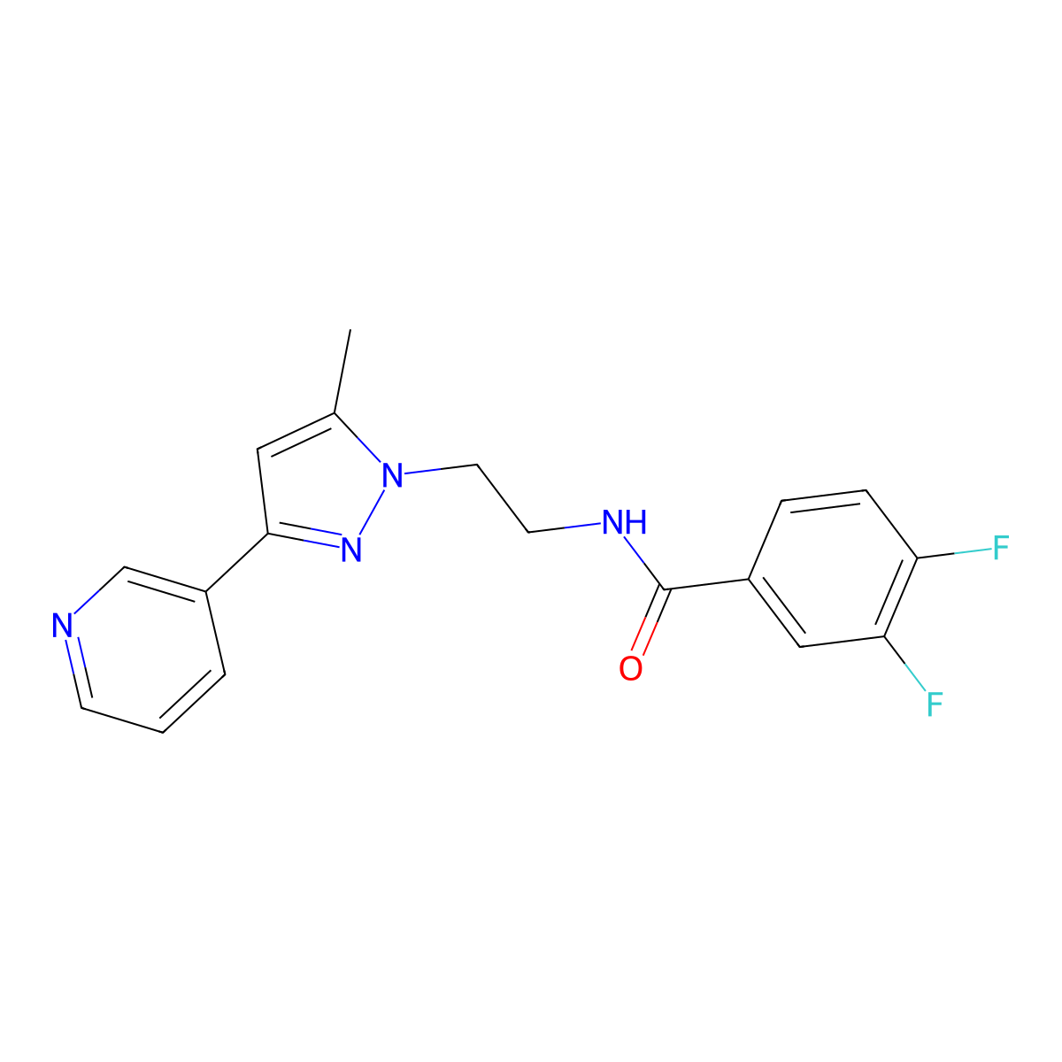 3,4-difluoro-N-{2-[5-methyl-3-(pyridin-3-yl)-1H-pyrazol-1-yl]ethyl}benzamide molecular structure, CAS 2034603-77-3