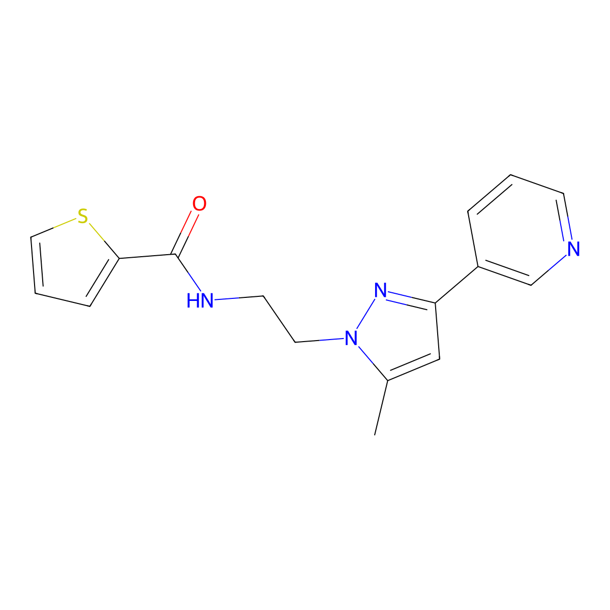 N-(2-(5-methyl-3-(pyridin-3-yl)-1H-pyrazol-1-yl)ethyl)thiophene-2-carboxamide molecular structure, CAS 2034603-83-1