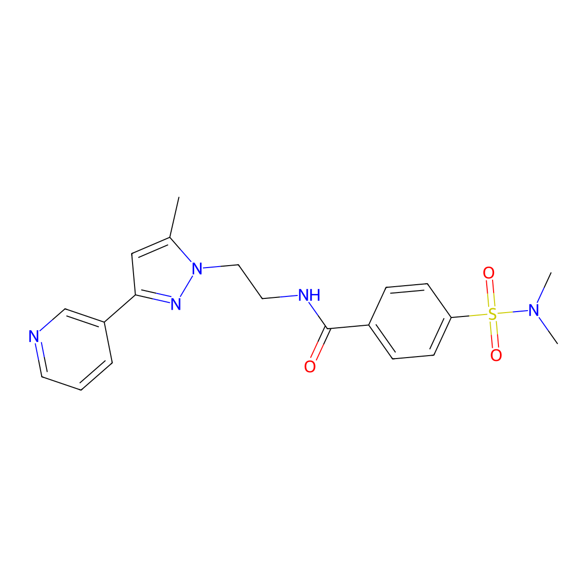 4-(N,N-dimethylsulfamoyl)-N-(2-(5-methyl-3-(pyridin-3-yl)-1H-pyrazol-1-yl)ethyl)benzamide molecular structure, CAS 2034603-91-1