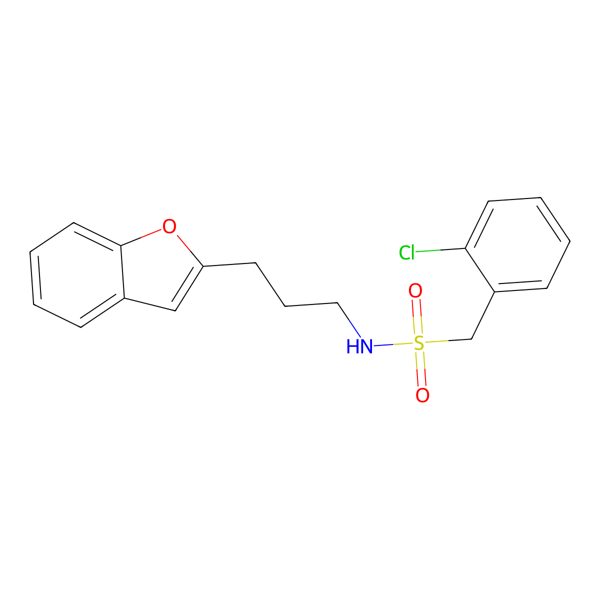 N-(3-(benzofuran-2-yl)propyl)-1-(2-chlorophenyl)methanesulfonamide molecular structure, CAS 2034603-93-3