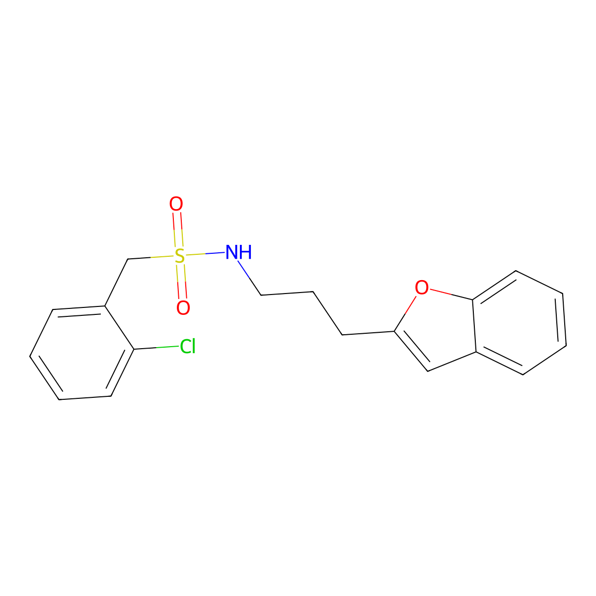 N-(3-(benzofuran-2-yl)propyl)-1-(2-chlorophenyl)methanesulfonamide molecular structure, CAS 2034603-93-3
