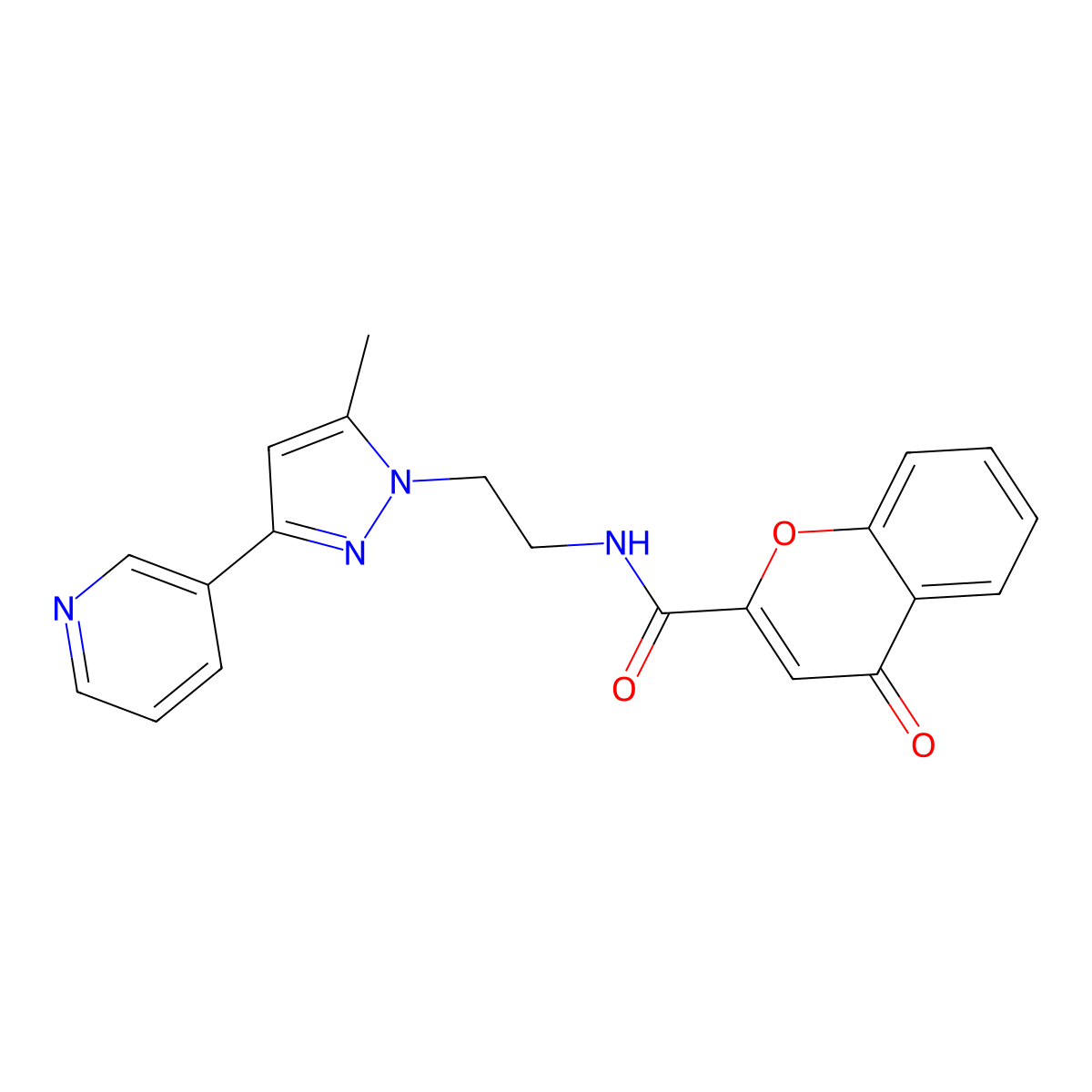 N-{2-[5-methyl-3-(pyridin-3-yl)-1H-pyrazol-1-yl]ethyl}-4-oxo-4H-chromene-2-carboxamide molecular structure, CAS 2034604-00-5