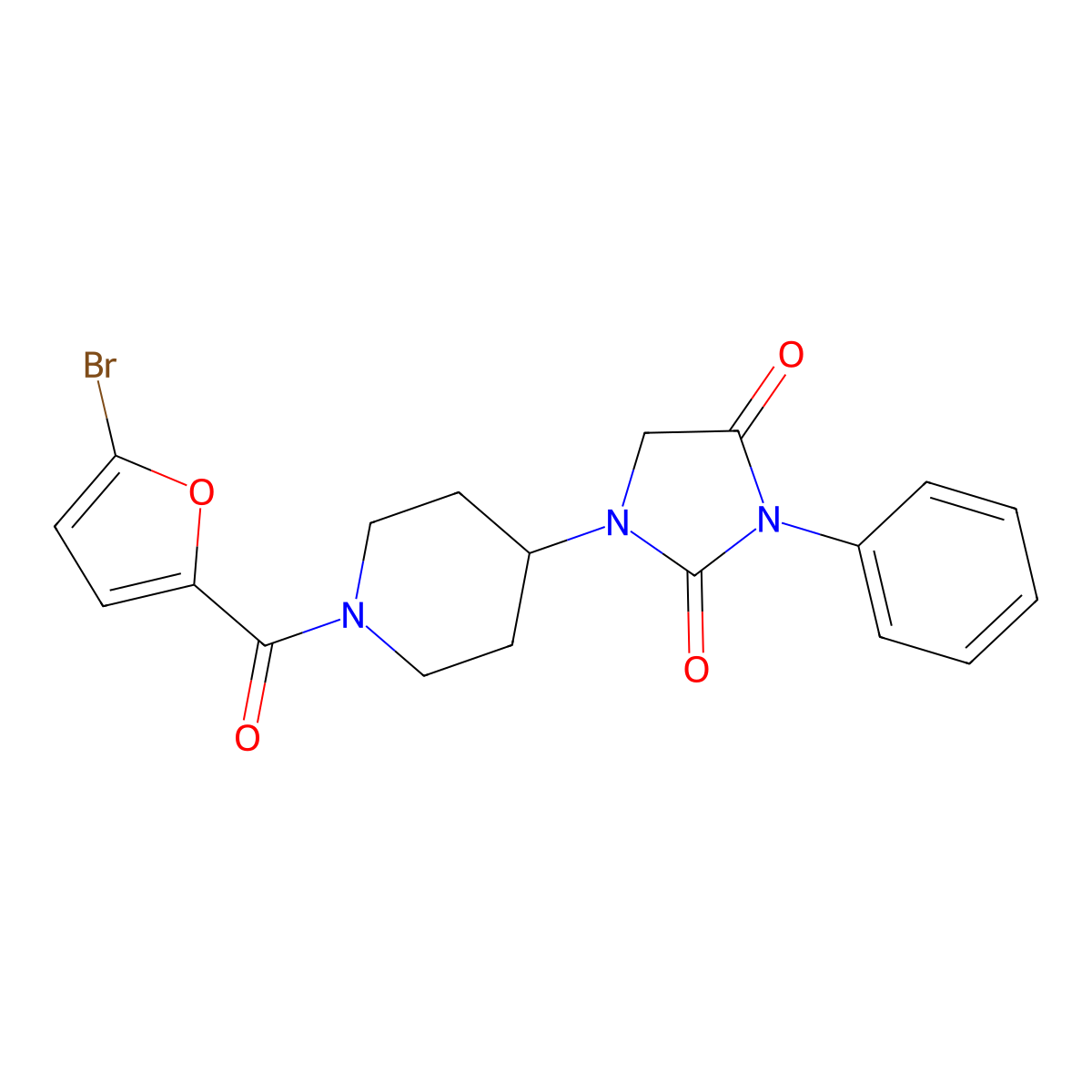 1-[1-(5-Bromofuran-2-carbonyl)piperidin-4-yl]-3-phenylimidazolidine-2,4-dione molecular structure, CAS 2034604-02-7