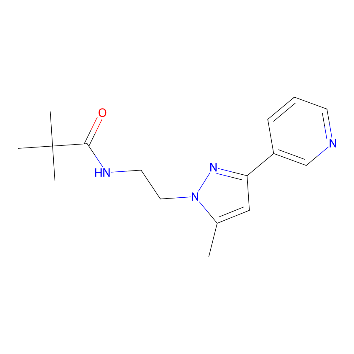 N-(2-(5-methyl-3-(pyridin-3-yl)-1H-pyrazol-1-yl)ethyl)pivalamide molecular structure, CAS 2034604-06-1