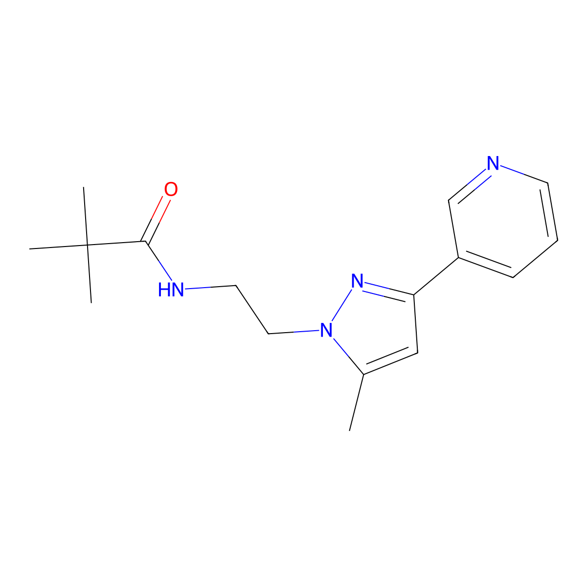 N-(2-(5-methyl-3-(pyridin-3-yl)-1H-pyrazol-1-yl)ethyl)pivalamide molecular structure, CAS 2034604-06-1