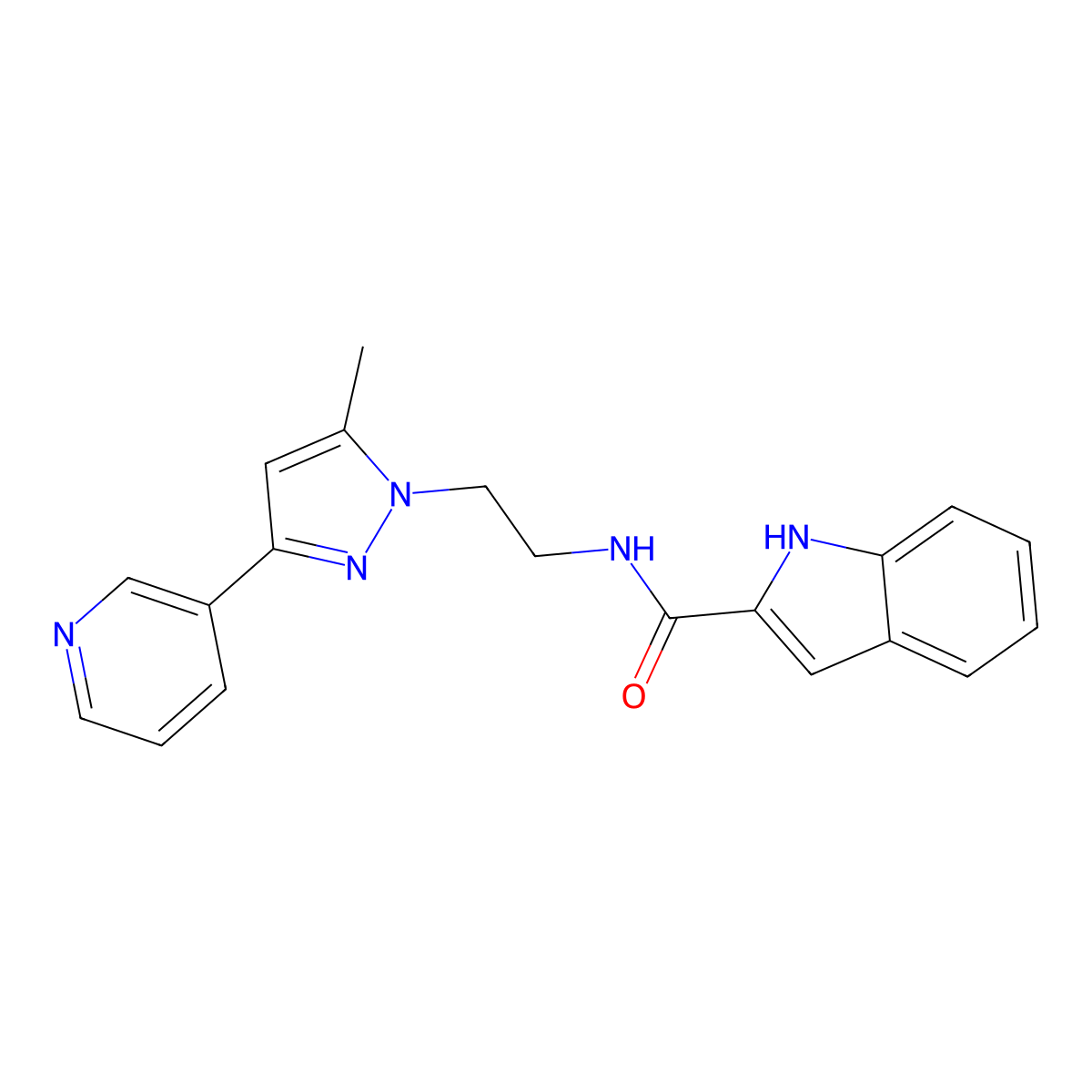 N-{2-[5-methyl-3-(pyridin-3-yl)-1H-pyrazol-1-yl]ethyl}-1H-indole-2-carboxamide molecular structure, CAS 2034604-11-8