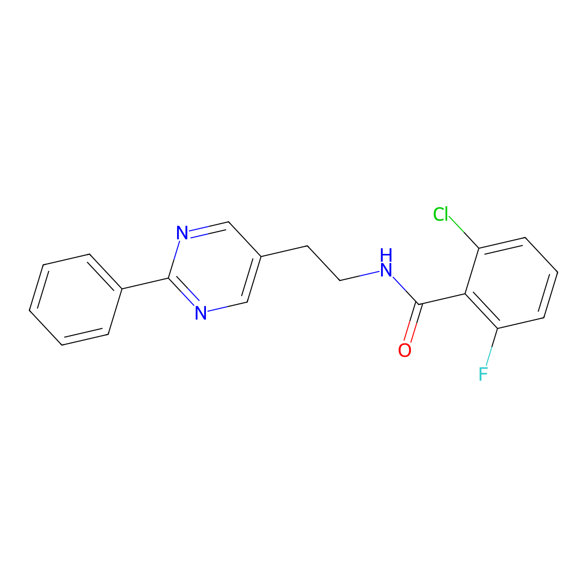 2-chloro-6-fluoro-N-[2-(2-phenylpyrimidin-5-yl)ethyl]benzamide molecular structure, CAS 2034604-25-4