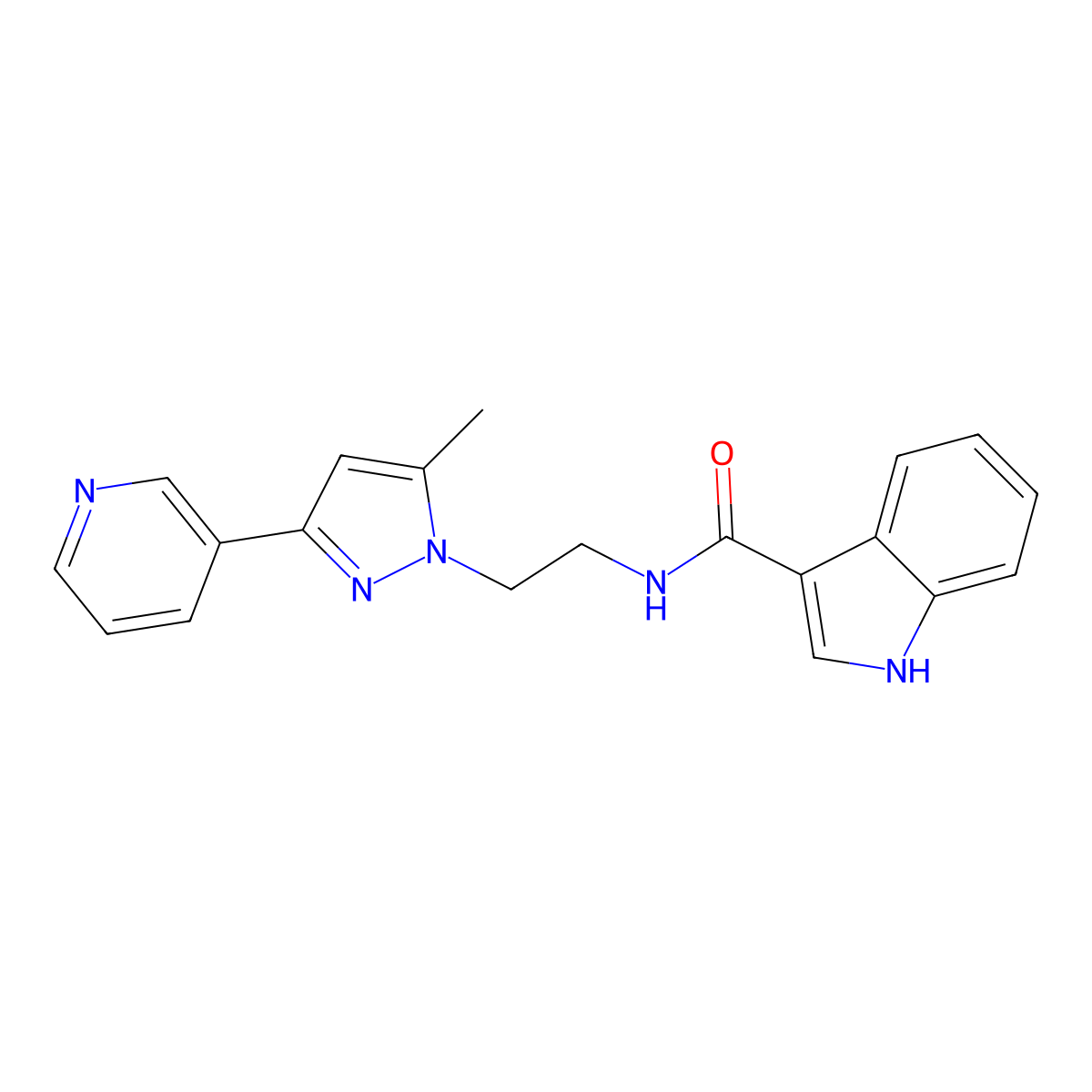 N-{2-[5-methyl-3-(pyridin-3-yl)-1H-pyrazol-1-yl]ethyl}-1H-indole-3-carboxamide molecular structure, CAS 2034604-34-5