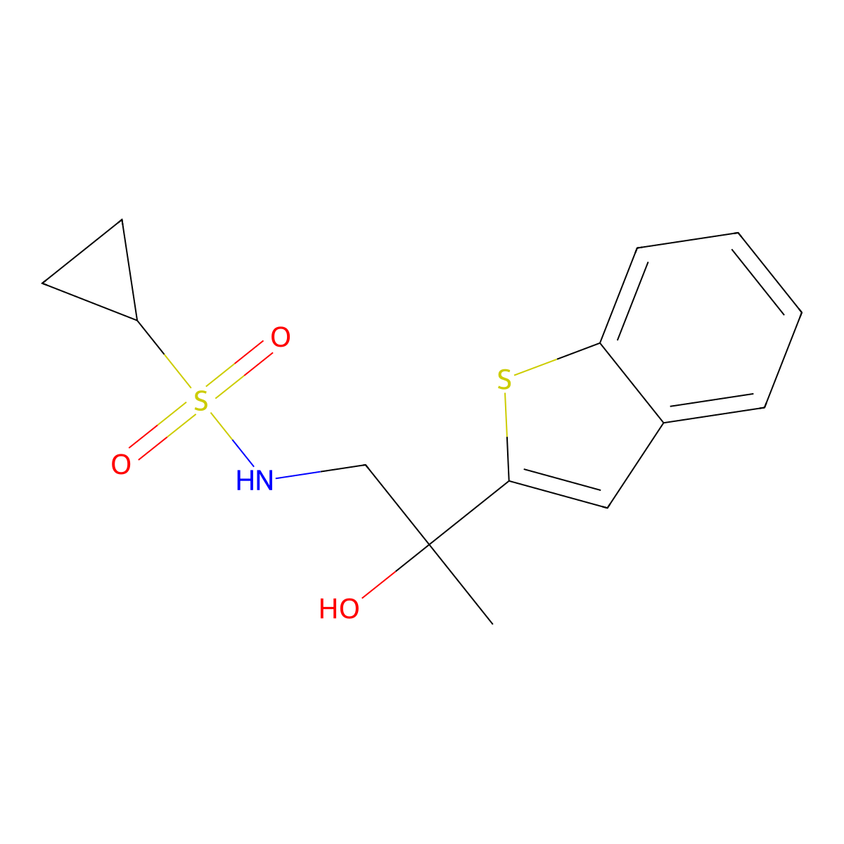N-(2-(benzo[b]thiophen-2-yl)-2-hydroxypropyl)cyclopropanesulfonamide molecular structure, CAS 2034604-39-0