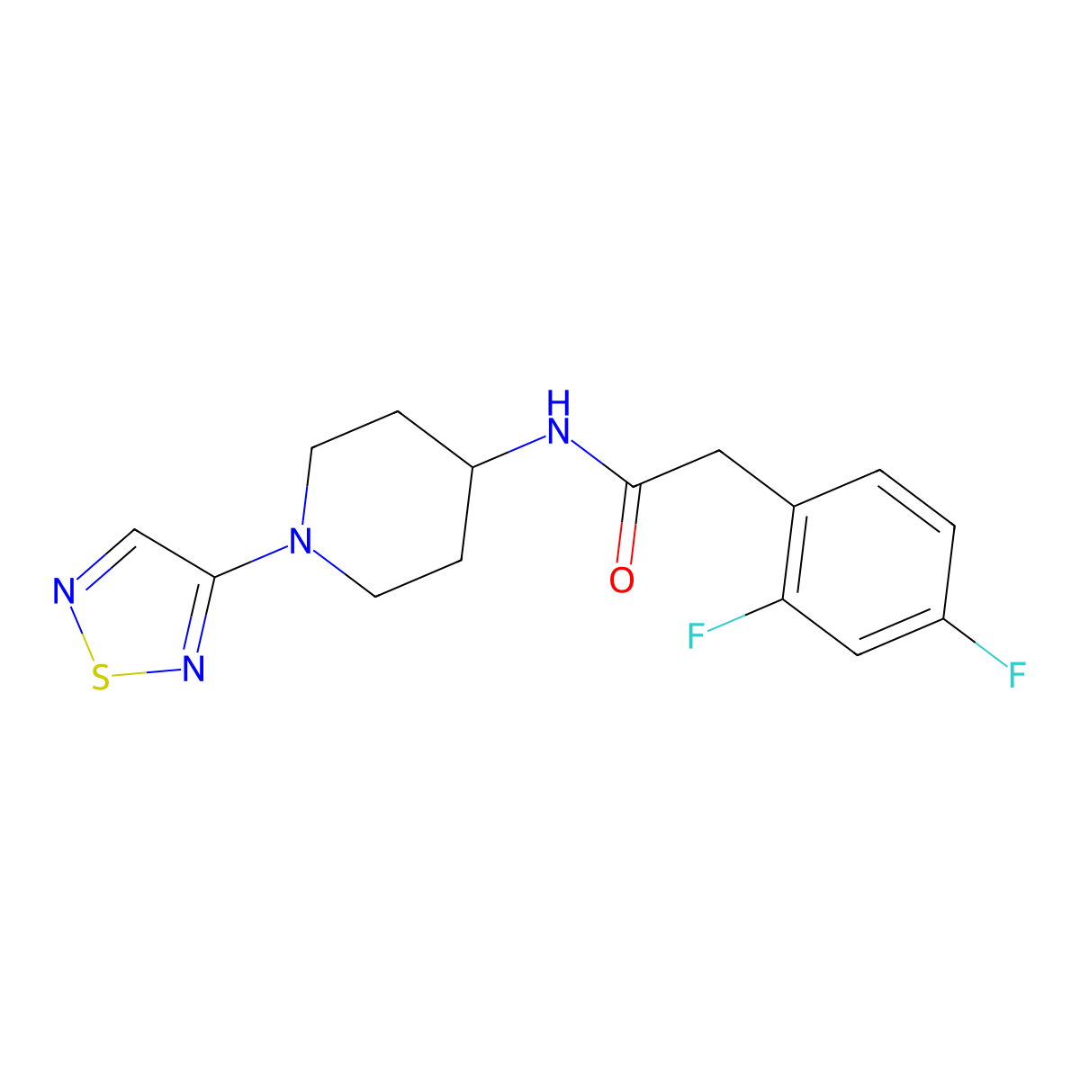 2-(2,4-difluorophenyl)-N-[1-(1,2,5-thiadiazol-3-yl)piperidin-4-yl]acetamide molecular structure, CAS 2034604-43-6