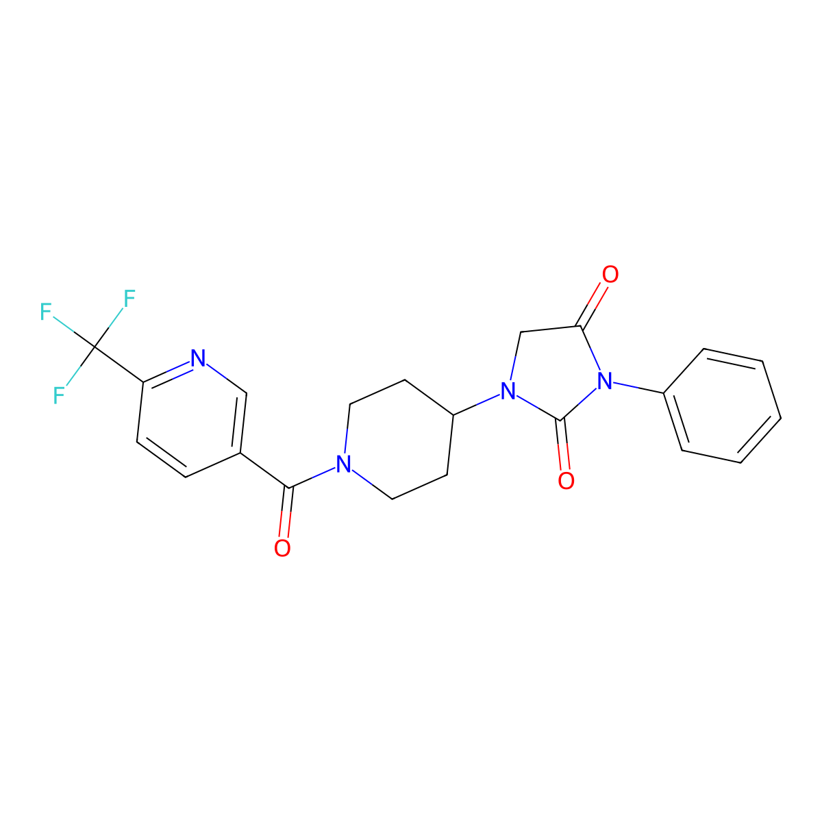 3-Phenyl-1-(1-(6-(trifluoromethyl)nicotinoyl)piperidin-4-yl)imidazolidine-2,4-dione molecular structure, CAS 2034604-44-7