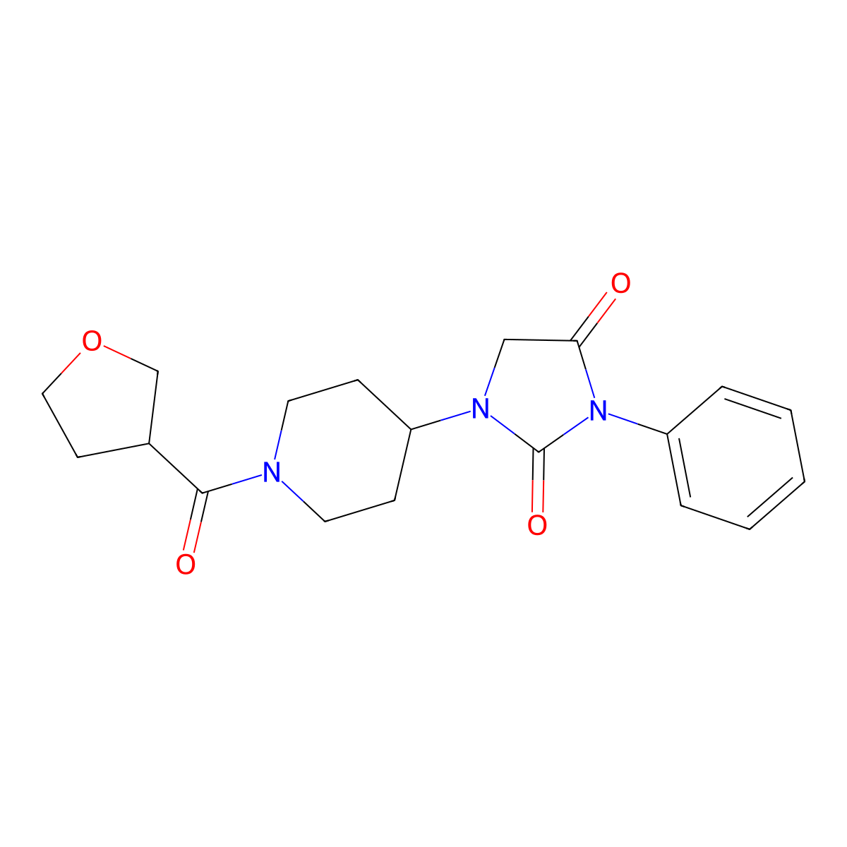 3-Phenyl-1-(1-(tetrahydrofuran-3-carbonyl)piperidin-4-yl)imidazolidine-2,4-dione molecular structure, CAS 2034604-48-1
