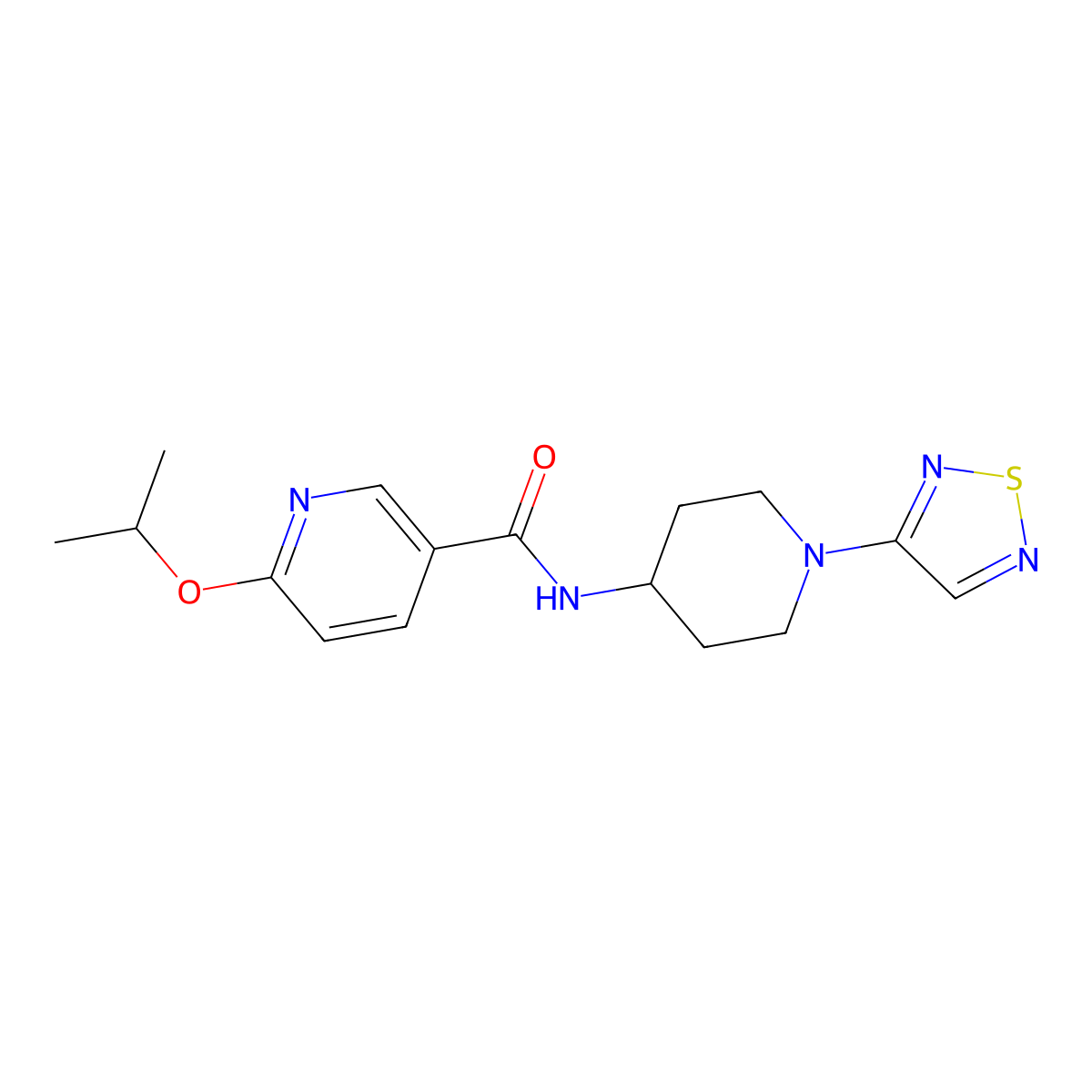 N-(1-(1,2,5-thiadiazol-3-yl)piperidin-4-yl)-6-isopropoxynicotinamide molecular structure, CAS 2034604-54-9