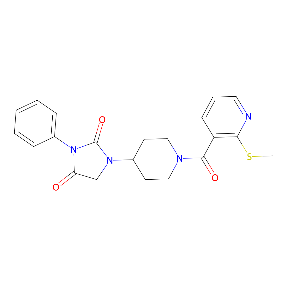 1-(1-(2-(Methylthio)nicotinoyl)piperidin-4-yl)-3-phenylimidazolidine-2,4-dione molecular structure, CAS 2034604-55-0