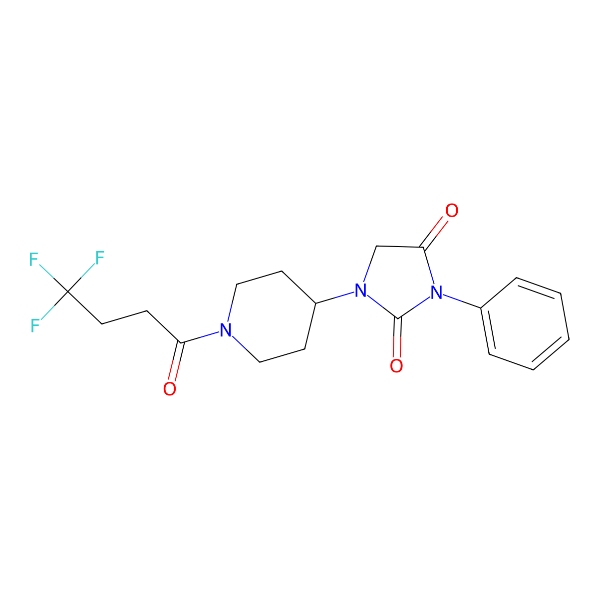 3-Phenyl-1-[1-(4,4,4-trifluorobutanoyl)piperidin-4-yl]imidazolidine-2,4-dione molecular structure, CAS 2034604-63-0