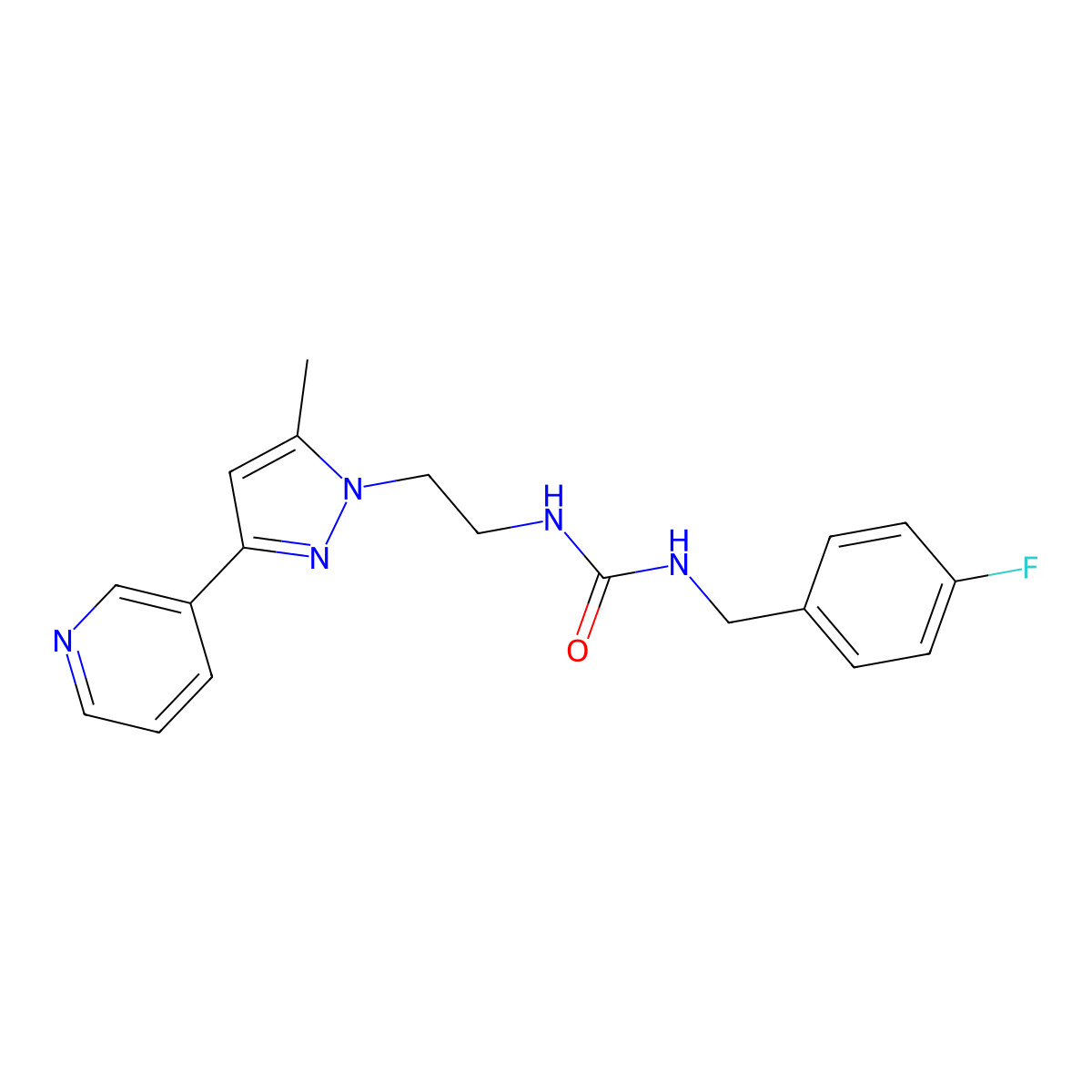 1-(4-fluorobenzyl)-3-(2-(5-methyl-3-(pyridin-3-yl)-1H-pyrazol-1-yl)ethyl)urea molecular structure, CAS 2034604-69-6