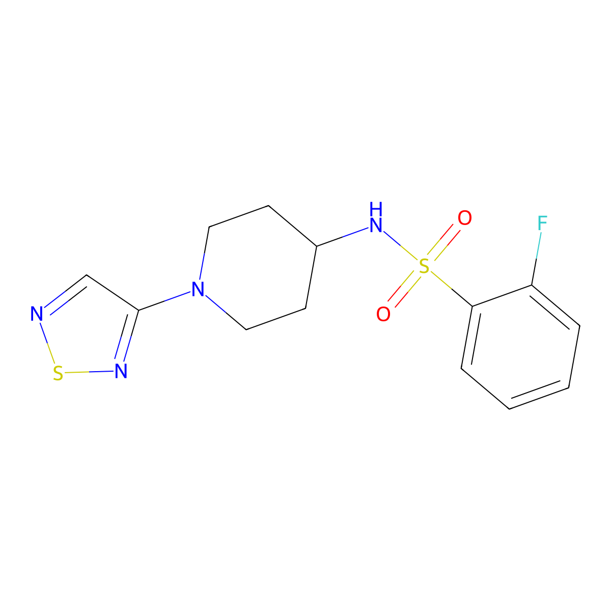 N-(1-(1,2,5-thiadiazol-3-yl)piperidin-4-yl)-2-fluorobenzenesulfonamide molecular structure, CAS 2034604-71-0