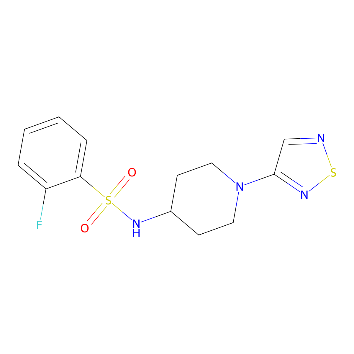 N-(1-(1,2,5-thiadiazol-3-yl)piperidin-4-yl)-2-fluorobenzenesulfonamide molecular structure, CAS 2034604-71-0