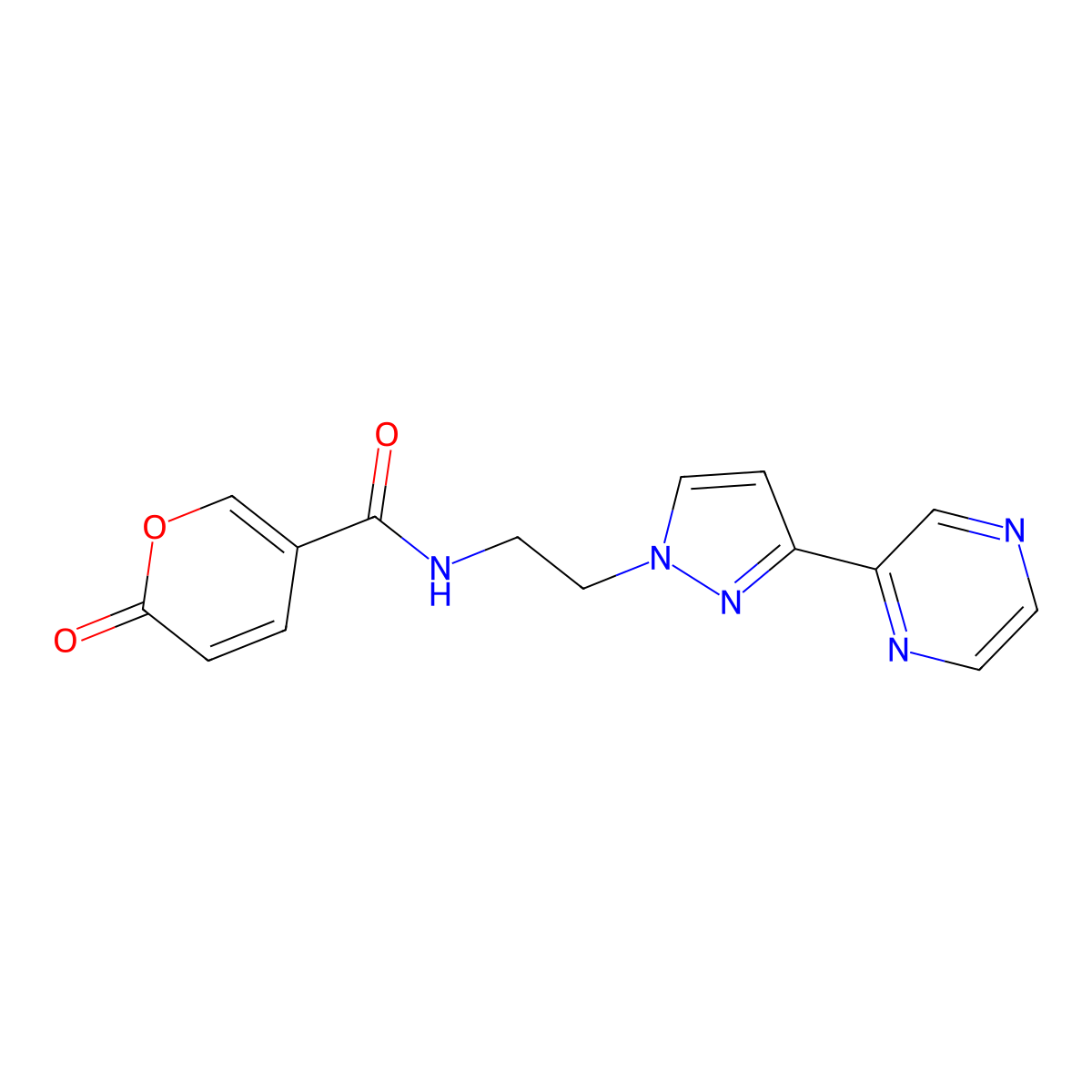 2-oxo-N-(2-(3-(pyrazin-2-yl)-1H-pyrazol-1-yl)ethyl)-2H-pyran-5-carboxamide molecular structure, CAS 2034604-87-8