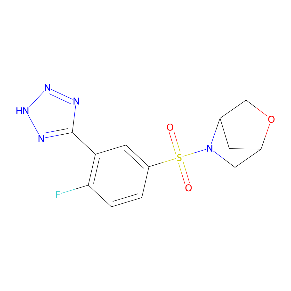 5-((4-fluoro-3-(1H-tetrazol-5-yl)phenyl)sulfonyl)-2-oxa-5-azabicyclo[2.2.1]heptane molecular structure, CAS 2034604-91-4
