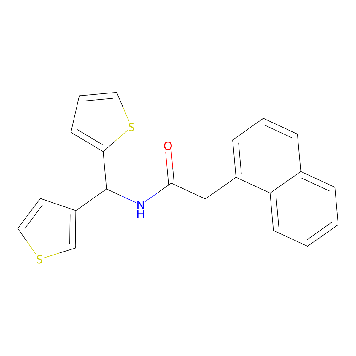 2-(naphthalen-1-yl)-N-(thiophen-2-yl(thiophen-3-yl)methyl)acetamide molecular structure, CAS 2034605-18-8