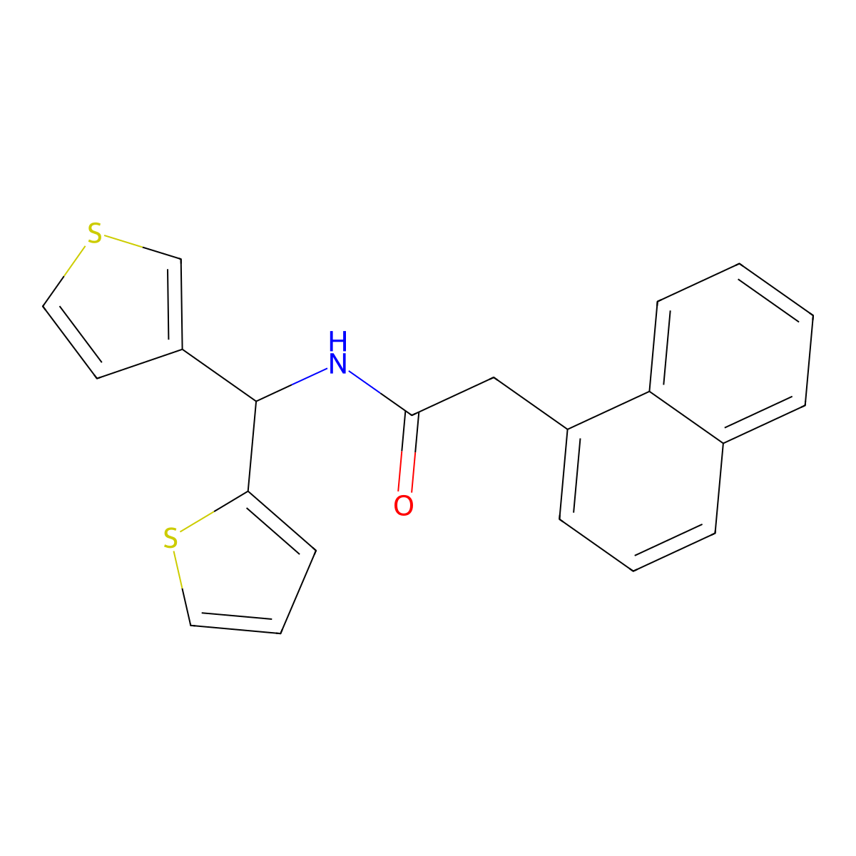 2-(naphthalen-1-yl)-N-(thiophen-2-yl(thiophen-3-yl)methyl)acetamide molecular structure, CAS 2034605-18-8