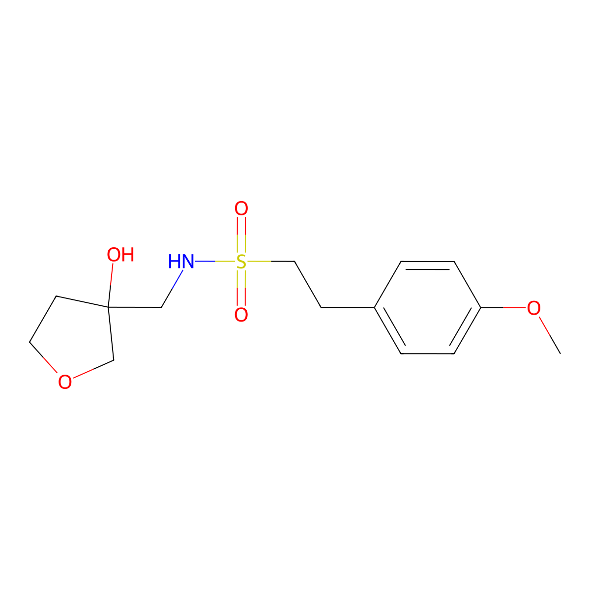 N-((3-hydroxytetrahydrofuran-3-yl)methyl)-2-(4-methoxyphenyl)ethanesulfonamide molecular structure, CAS 2034605-19-9