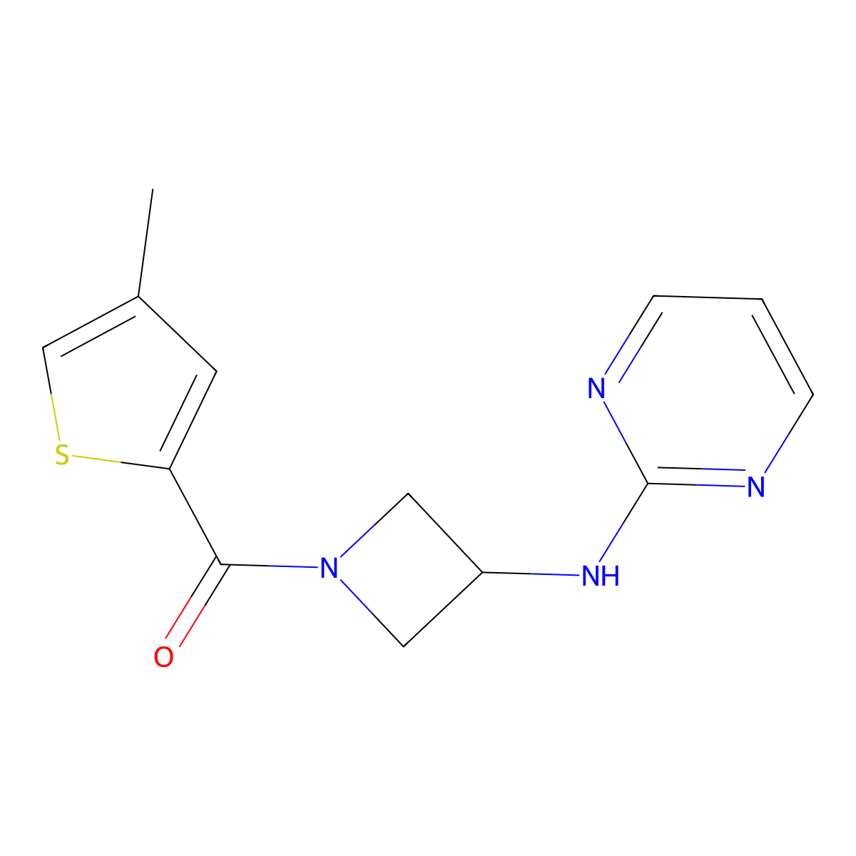 (4-Methylthiophen-2-yl)(3-(pyrimidin-2-ylamino)azetidin-1-yl)methanone molecular structure, CAS 2034605-26-8
