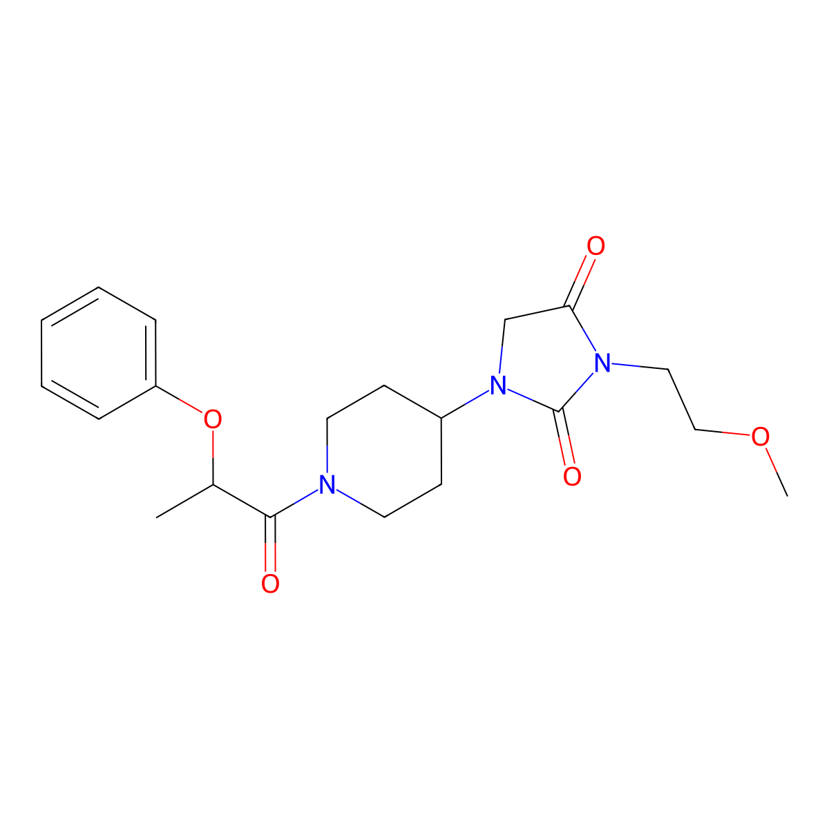 3-(2-Methoxyethyl)-1-[1-(2-phenoxypropanoyl)piperidin-4-yl]imidazolidine-2,4-dione molecular structure, CAS 2034605-29-1