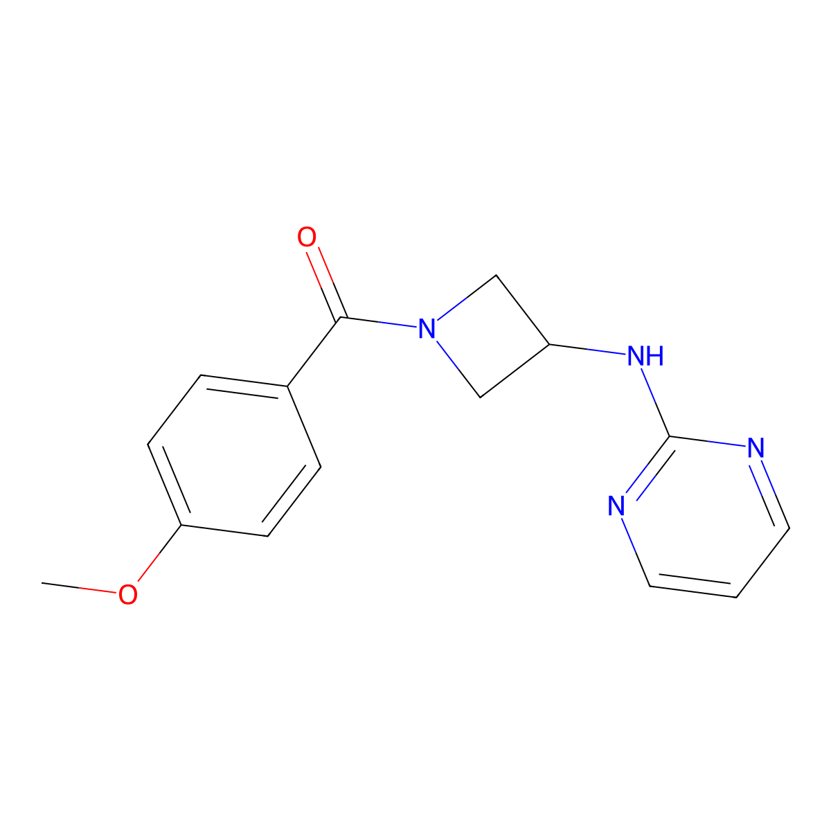 (4-Methoxyphenyl)(3-(pyrimidin-2-ylamino)azetidin-1-yl)methanone molecular structure, CAS 2034605-39-3