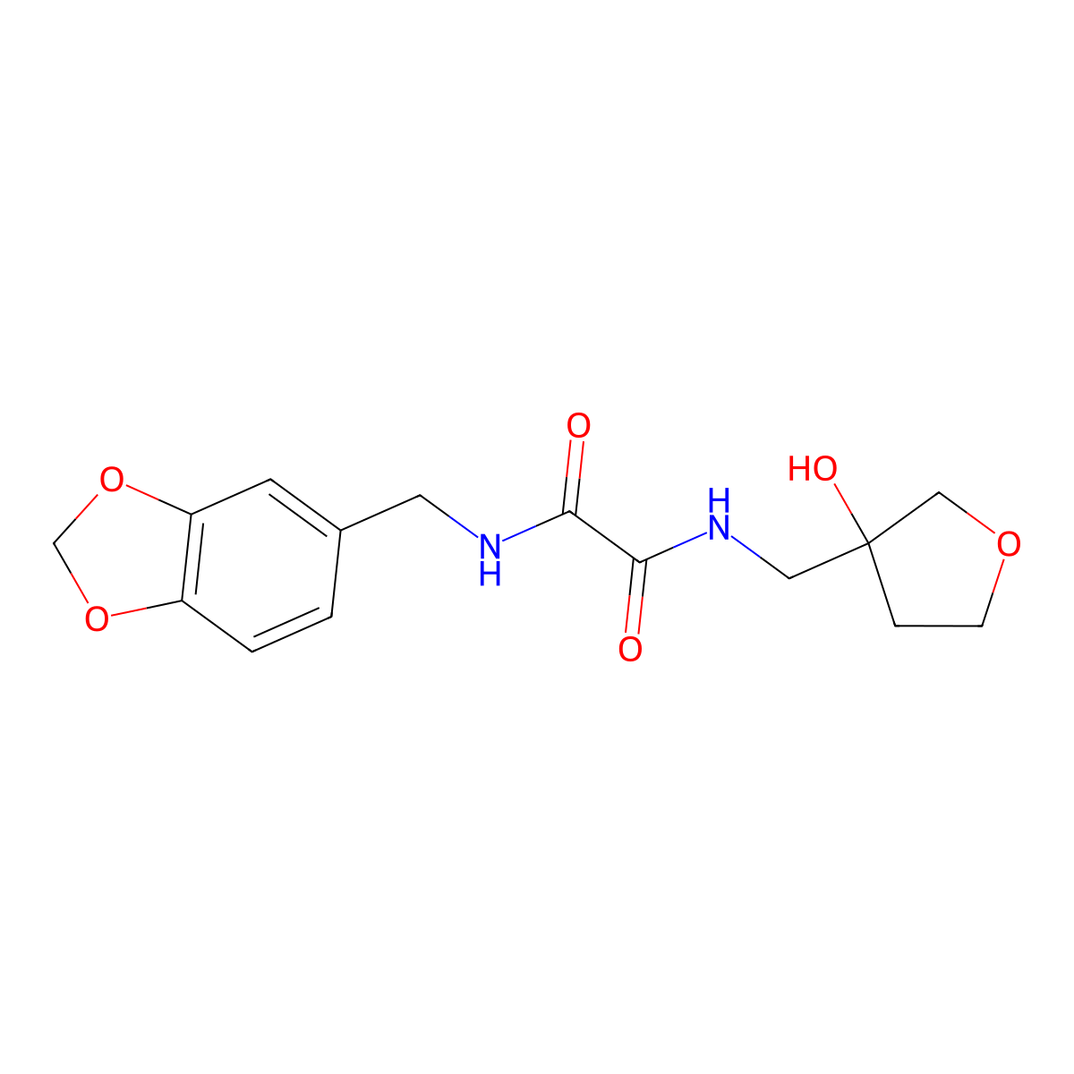 N1-(benzo[d][1,3]dioxol-5-ylmethyl)-N2-((3-hydroxytetrahydrofuran-3-yl)methyl)oxalamide molecular structure, CAS 2034605-49-5