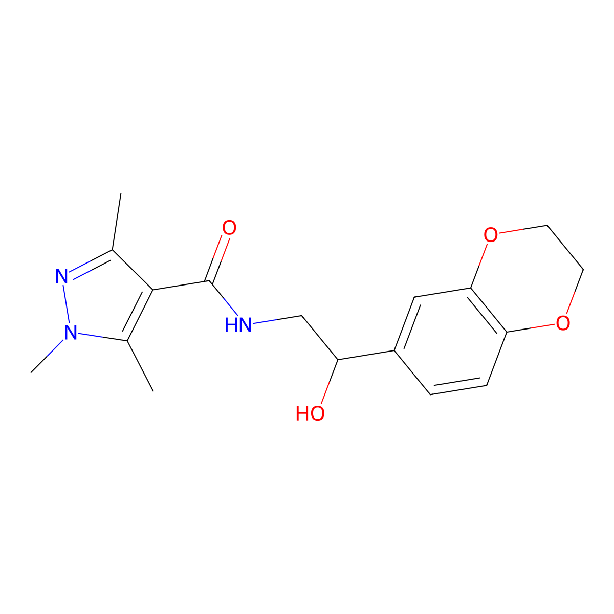 N-(2-(2,3-dihydrobenzo[b][1,4]dioxin-6-yl)-2-hydroxyethyl)-1,3,5-trimethyl-1H-pyrazole-4-carboxamide molecular structure, CAS 2034605-50-8