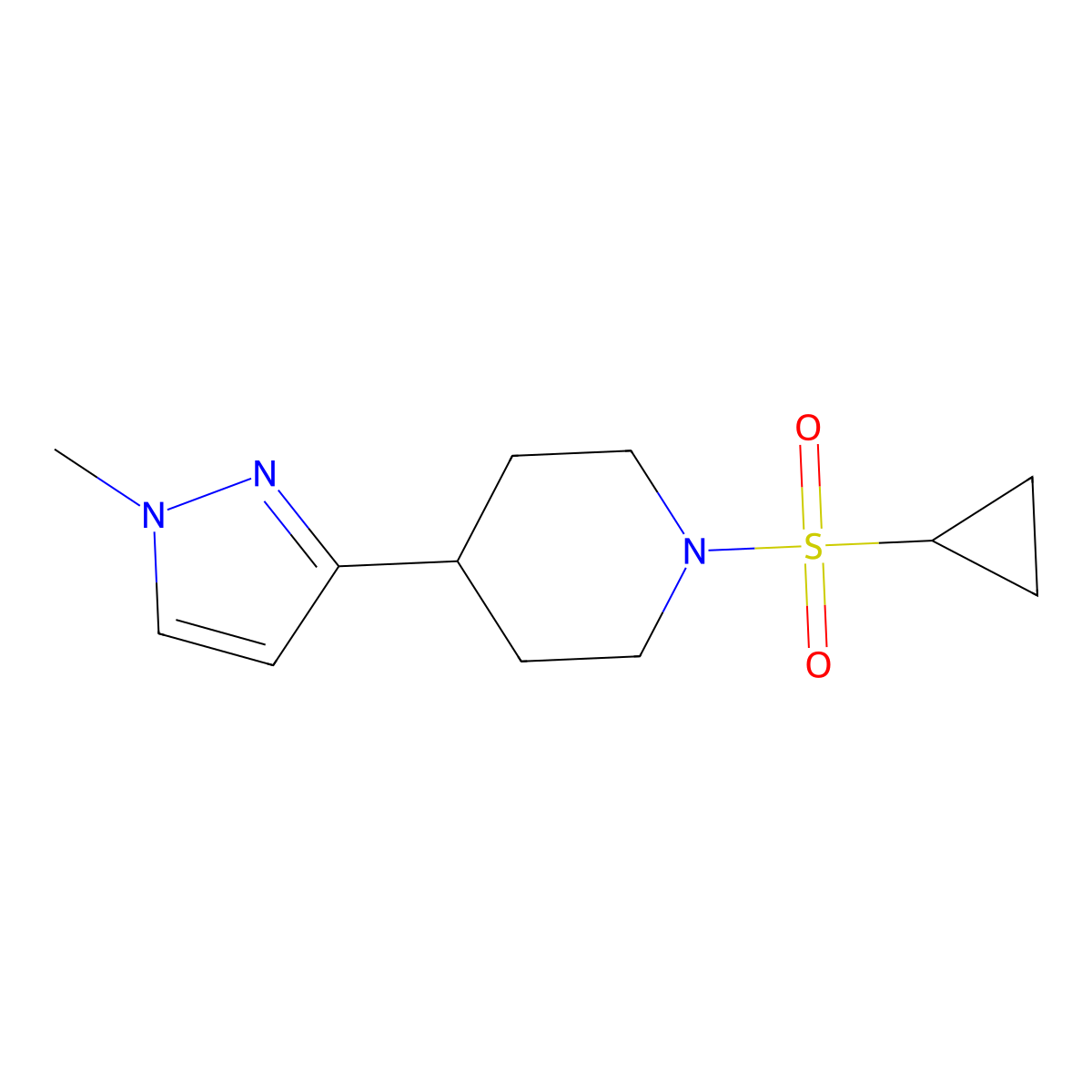 1-(cyclopropylsulfonyl)-4-(1-methyl-1H-pyrazol-3-yl)piperidine molecular structure, CAS 2034605-54-2