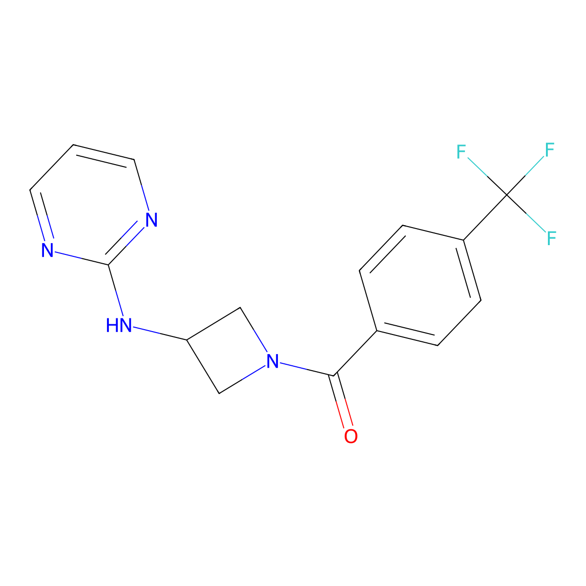 (3-(Pyrimidin-2-ylamino)azetidin-1-yl)(4-(trifluoromethyl)phenyl)methanone molecular structure, CAS 2034605-55-3