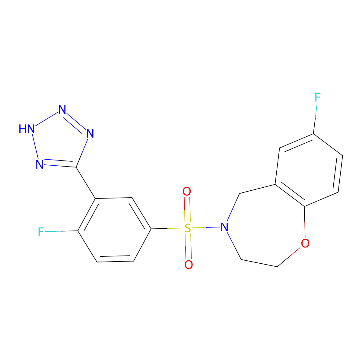 7-fluoro-4-((4-fluoro-3-(1H-tetrazol-5-yl)phenyl)sulfonyl)-2,3,4,5-tetrahydrobenzo[f][1,4]oxazepine molecular structure, CAS 2034605-59-7
