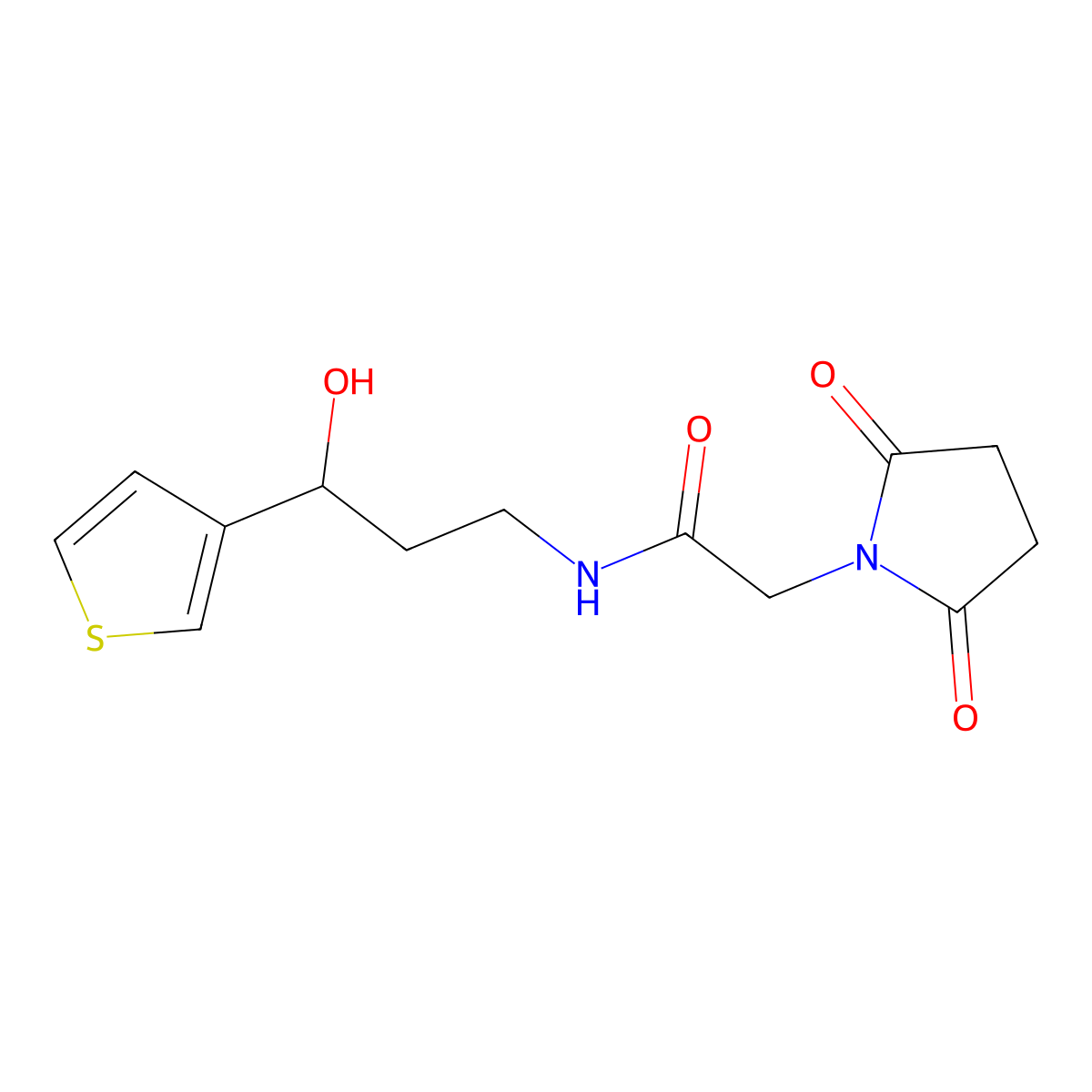 2-(2,5-dioxopyrrolidin-1-yl)-N-[3-hydroxy-3-(thiophen-3-yl)propyl]acetamide molecular structure, CAS 2034605-62-2