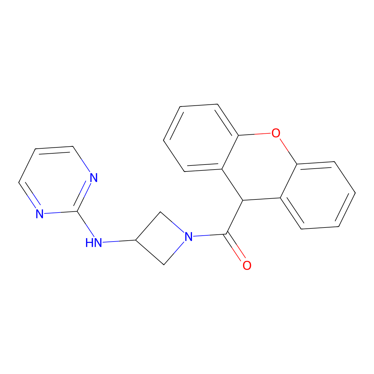 (3-(pyrimidin-2-ylamino)azetidin-1-yl)(9H-xanthen-9-yl)methanone molecular structure, CAS 2034605-65-5