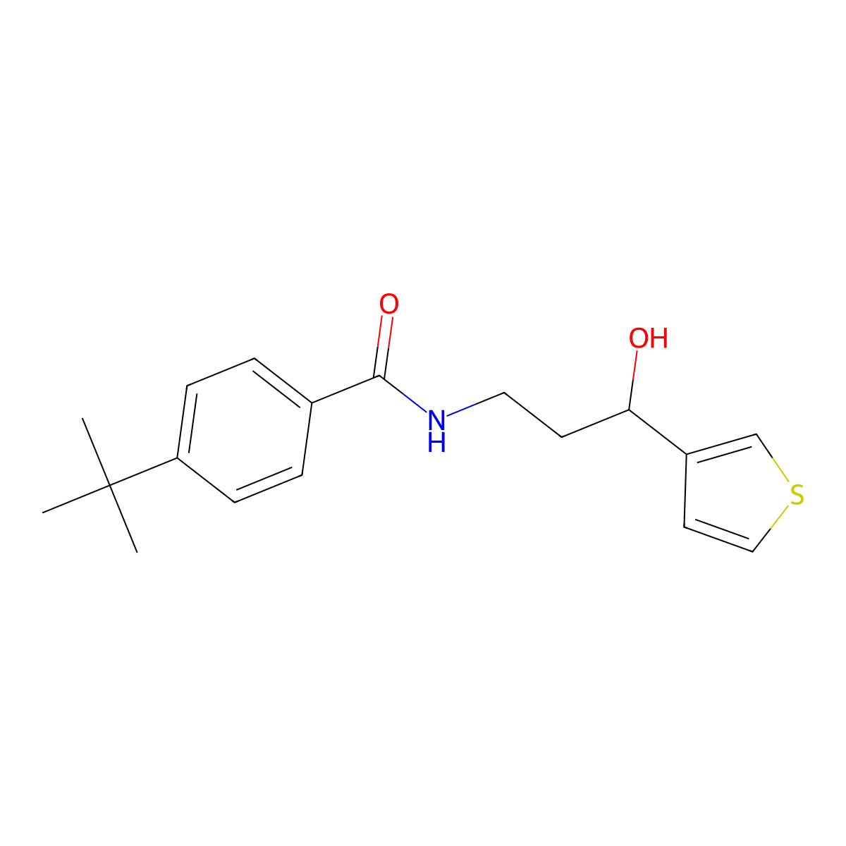 4-(tert-butyl)-N-(3-hydroxy-3-(thiophen-3-yl)propyl)benzamide molecular structure, CAS 2034605-72-4