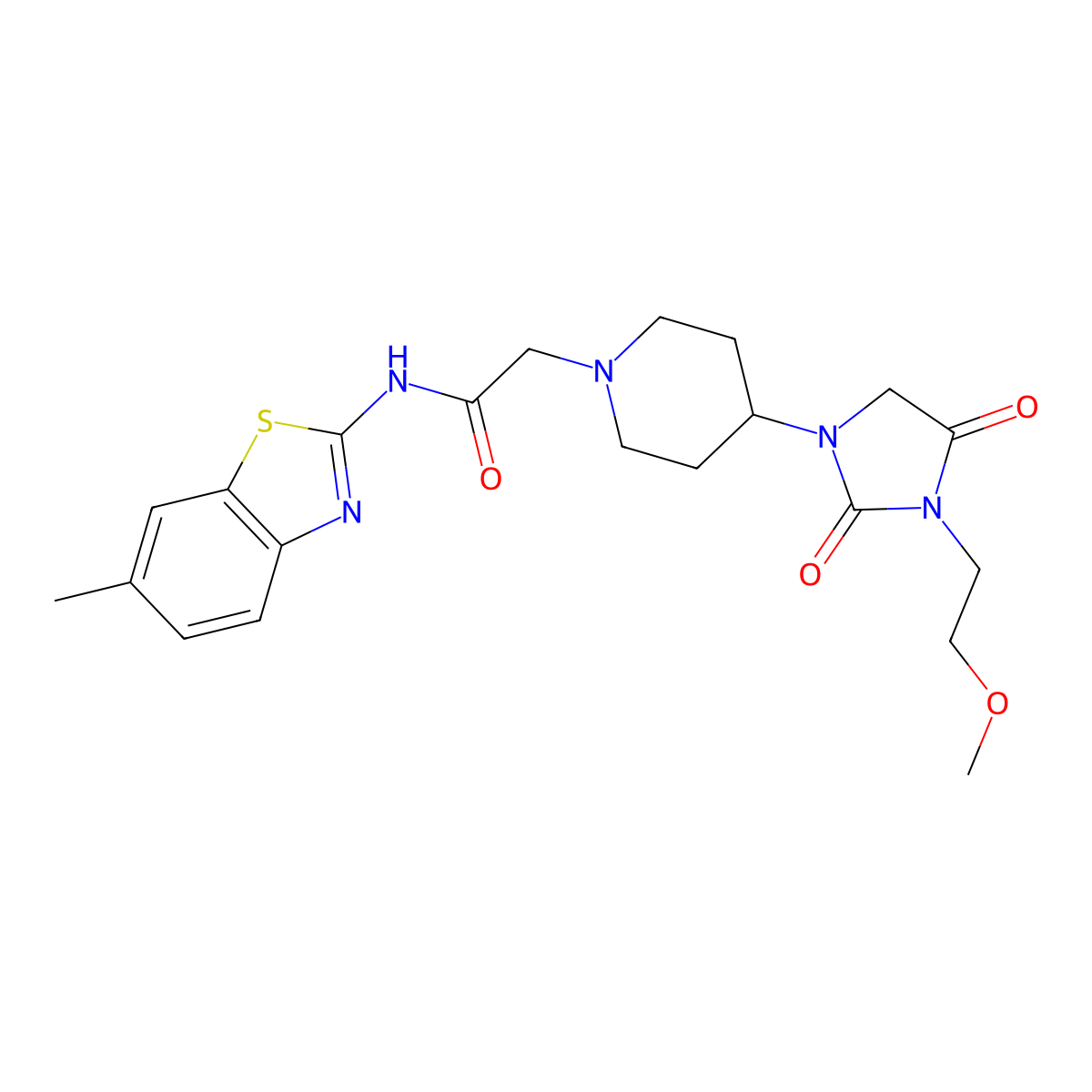 2-(4-(3-(2-methoxyethyl)-2,4-dioxoimidazolidin-1-yl)piperidin-1-yl)-N-(6-methylbenzo[d]thiazol-2-yl)acetamide molecular structure, CAS 2034605-73-5