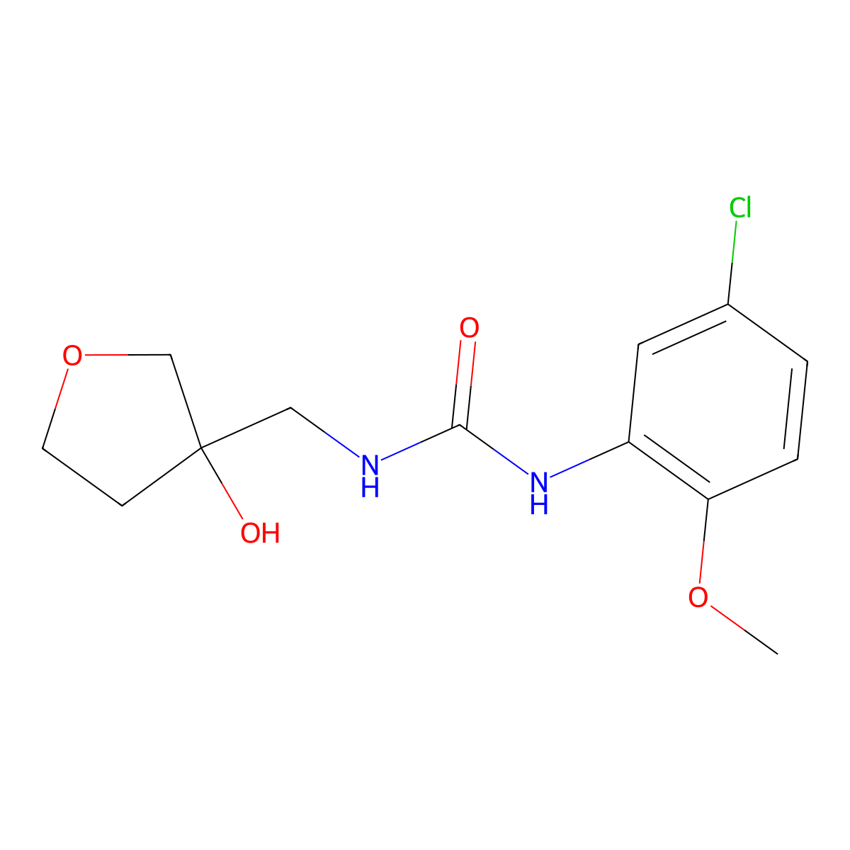 1-(5-Chloro-2-methoxyphenyl)-3-((3-hydroxytetrahydrofuran-3-yl)methyl)urea molecular structure, CAS 2034605-75-7
