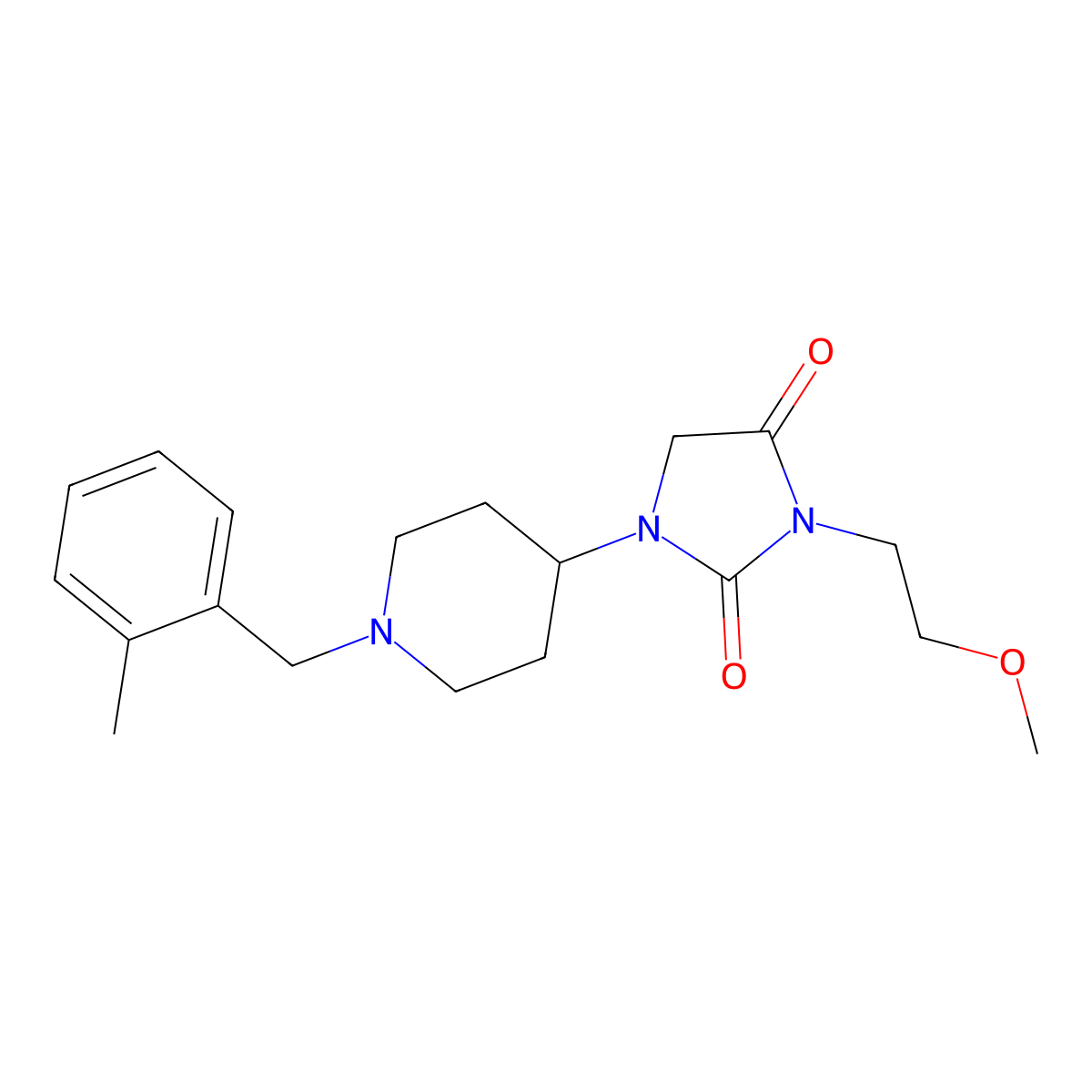 3-(2-Methoxyethyl)-1-(1-(2-methylbenzyl)piperidin-4-yl)imidazolidine-2,4-dione molecular structure, CAS 2034605-81-5