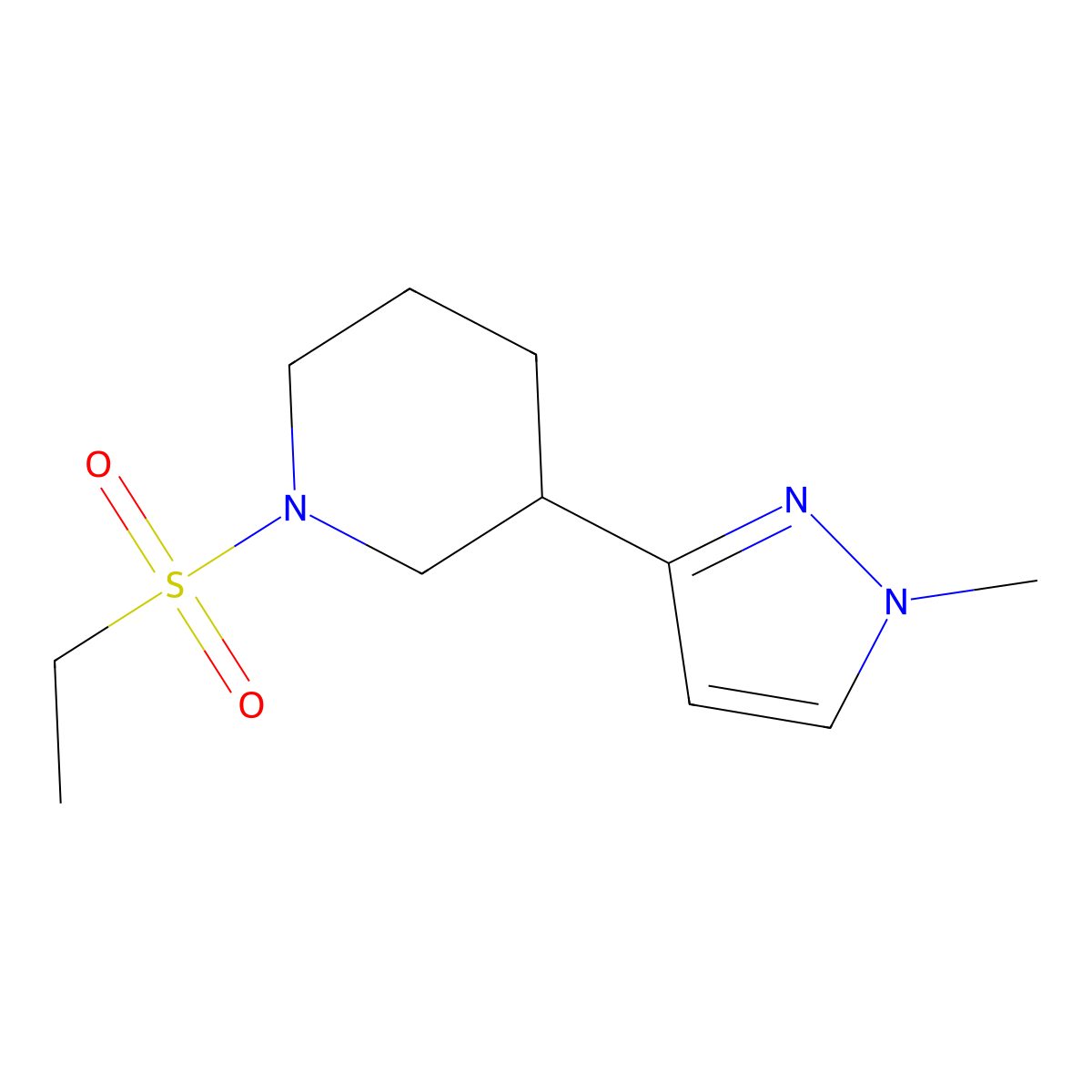 1-(ethylsulfonyl)-3-(1-methyl-1H-pyrazol-3-yl)piperidine molecular structure, CAS 2034605-82-6