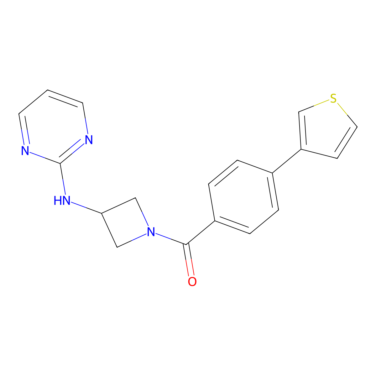 (3-(Pyrimidin-2-ylamino)azetidin-1-yl)(4-(thiophen-3-yl)phenyl)methanone molecular structure, CAS 2034605-83-7