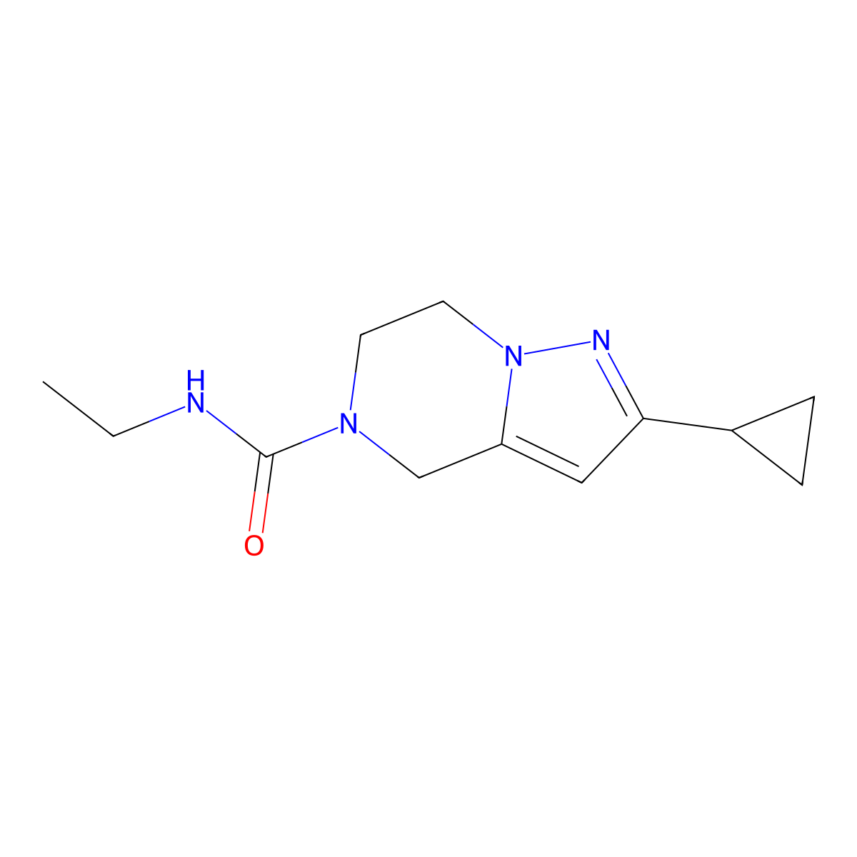 2-cyclopropyl-N-ethyl-6,7-dihydropyrazolo[1,5-a]pyrazine-5(4H)-carboxamide molecular structure, CAS 2034605-85-9