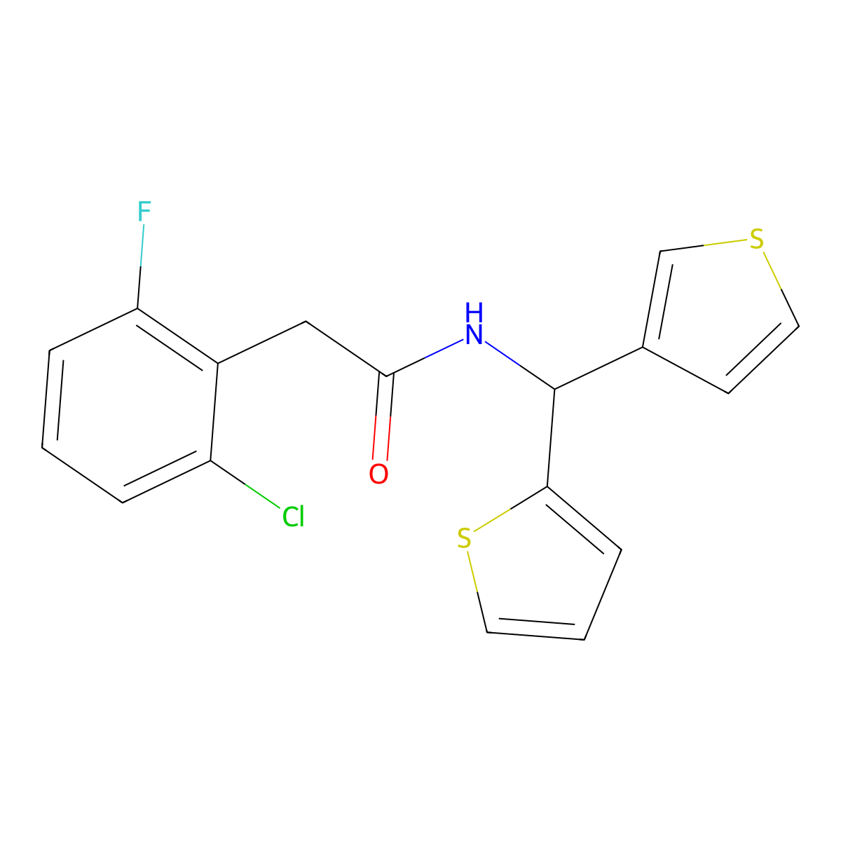 2-(2-chloro-6-fluorophenyl)-N-(thiophen-2-yl(thiophen-3-yl)methyl)acetamide molecular structure, CAS 2034605-88-2