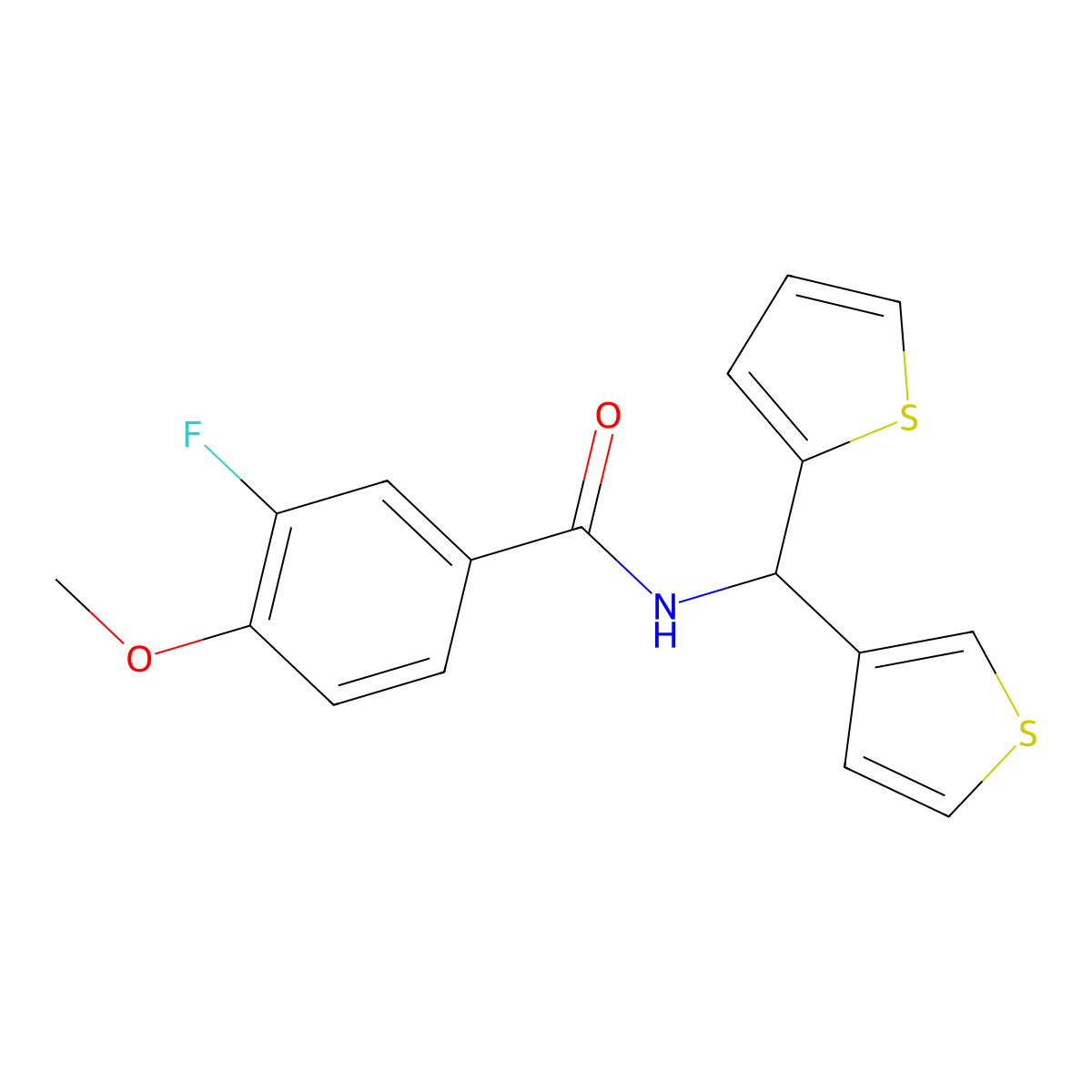 3-fluoro-4-methoxy-N-(thiophen-2-yl(thiophen-3-yl)methyl)benzamide molecular structure, CAS 2034605-95-1