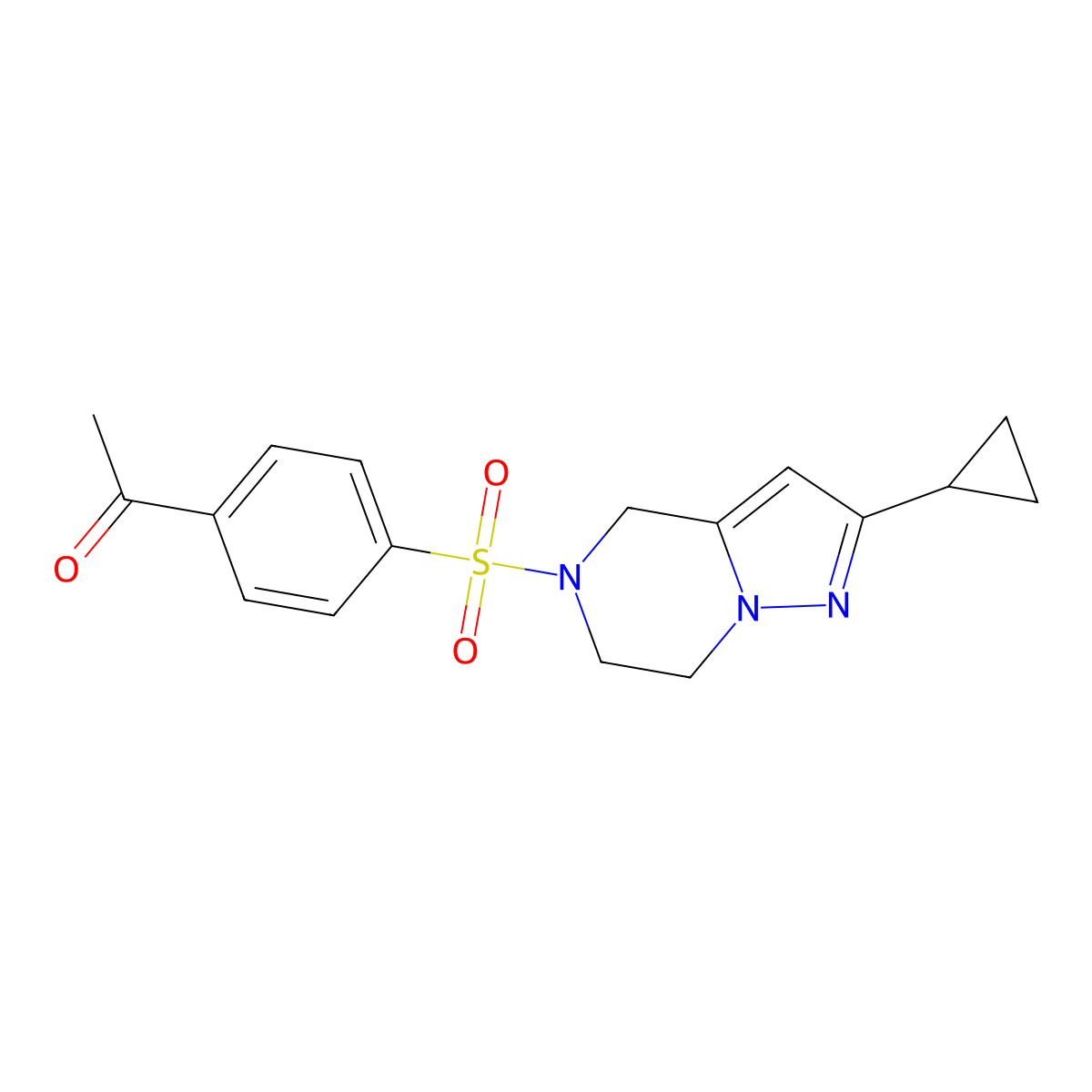 1-(4-((2-cyclopropyl-6,7-dihydropyrazolo[1,5-a]pyrazin-5(4H)-yl)sulfonyl)phenyl)ethanone molecular structure, CAS 2034606-01-2